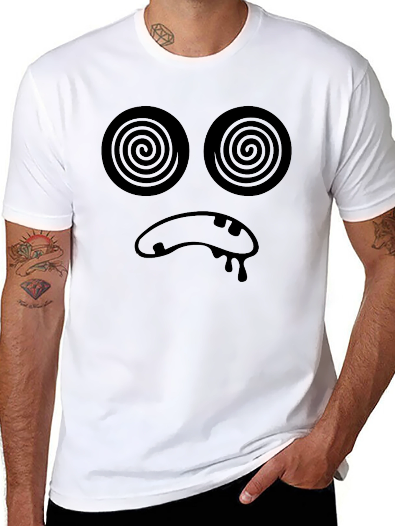 Black Hypnotic Face Graphic T-Shirt - Black Crew Neck view 8