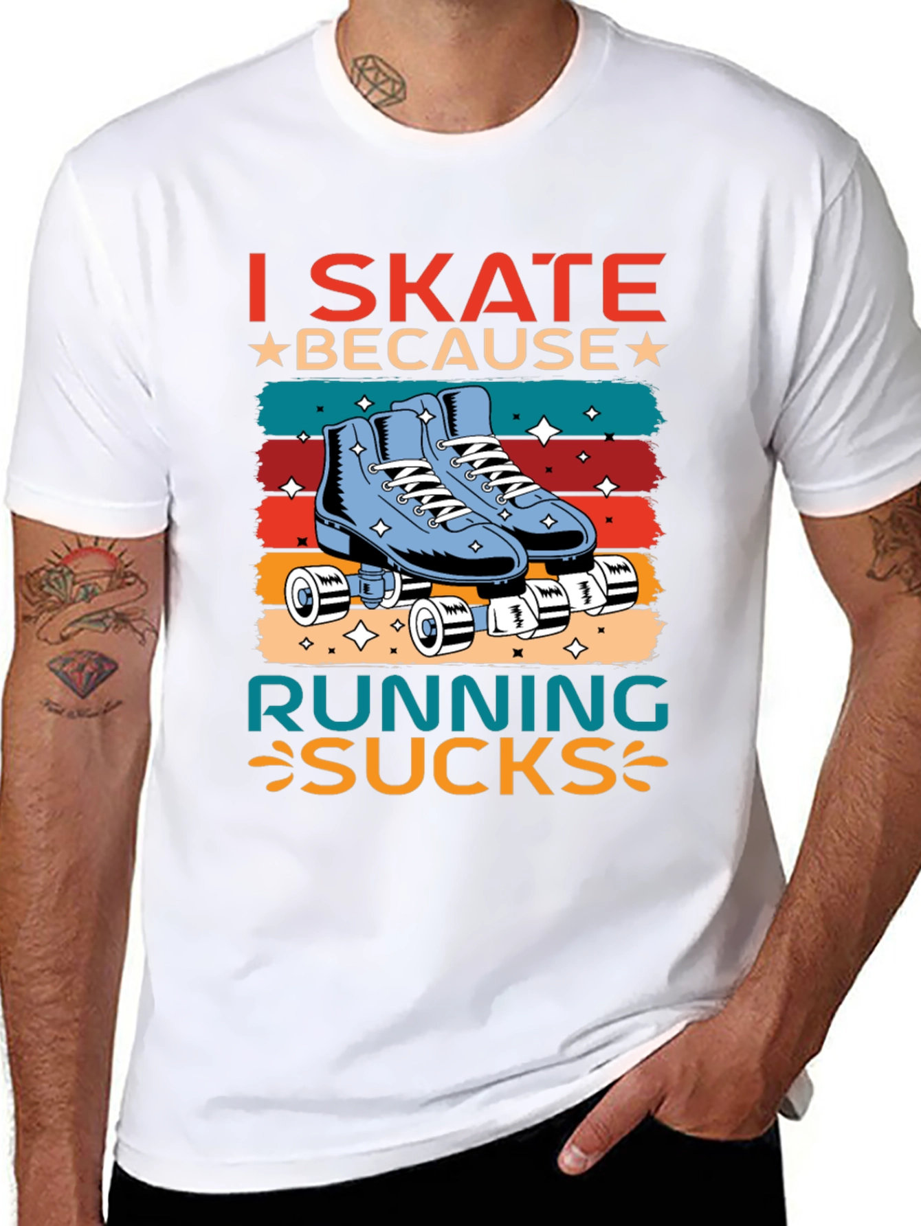 Black I Skate Because Running Sucks T-Shirt view 8