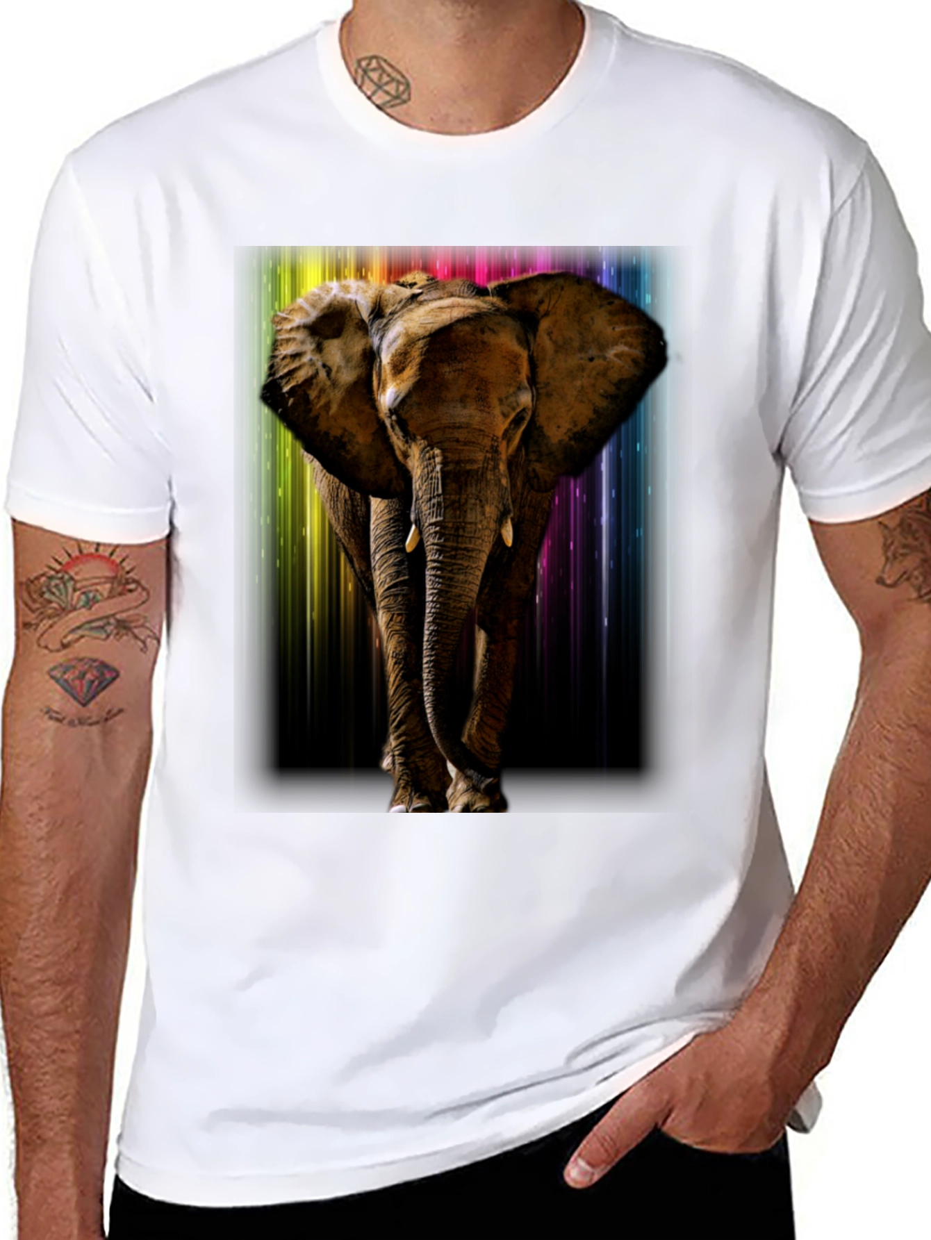 Black Elephant Rainbow T-Shirt - Men's Black Tee view 8