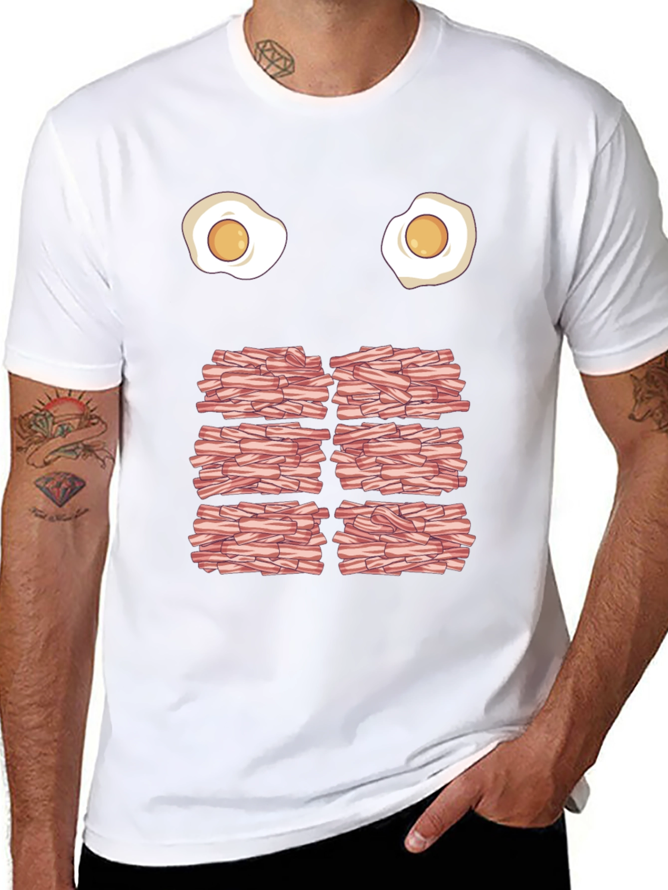 Black Funny Eggs and Bacon Graphic T-Shirt view 8