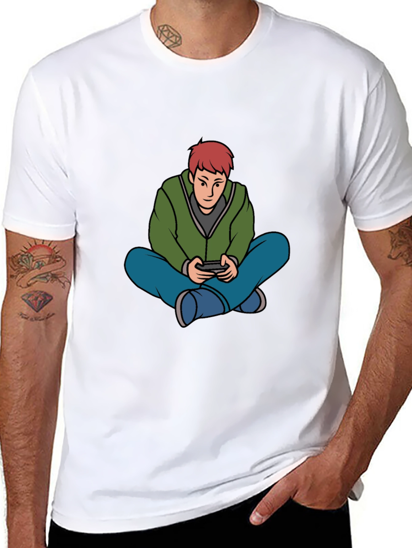 Black Gamer Cartoon Graphic Black T-Shirt view 8