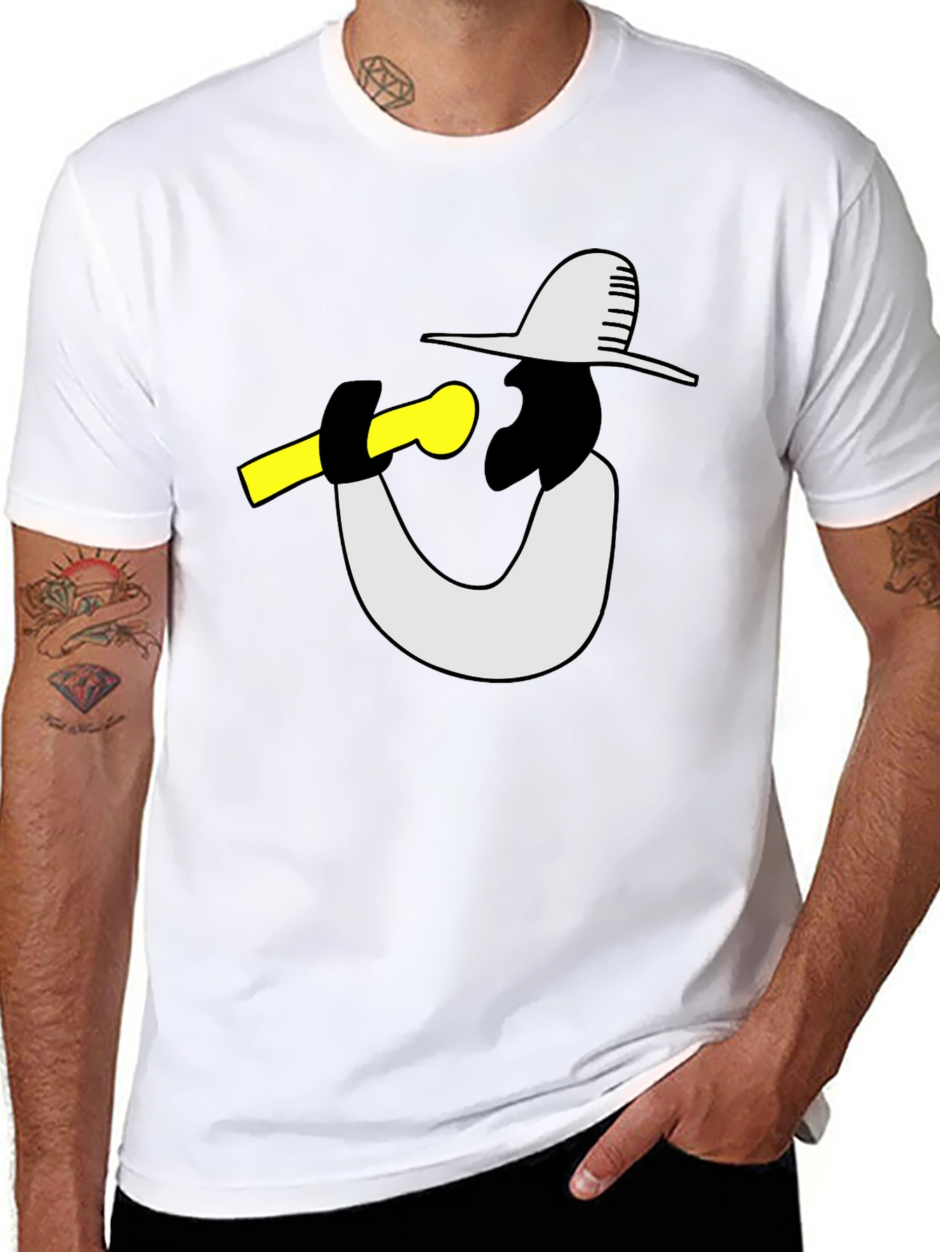 Black Cool Graphic Tee - Musician with Hat view 8