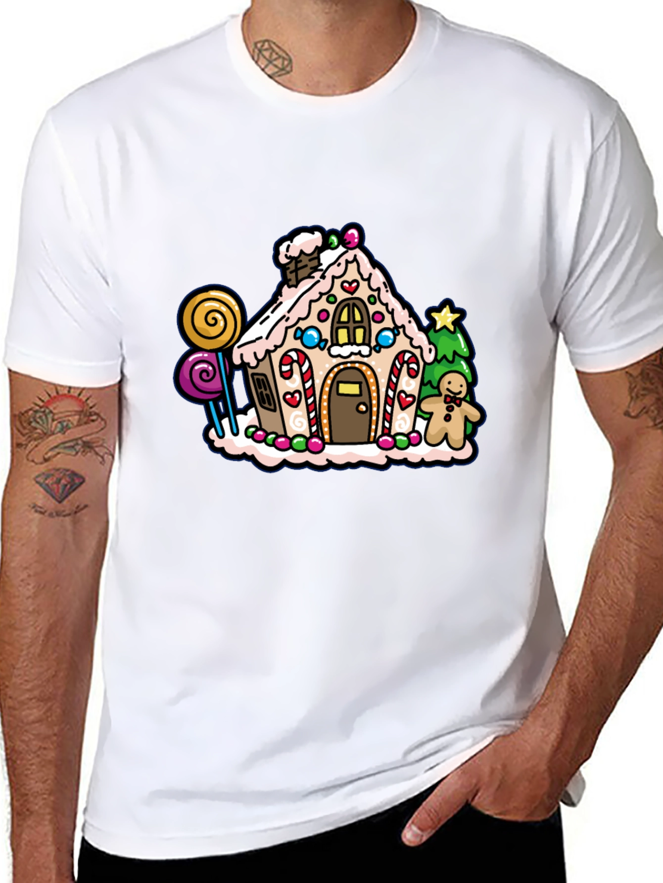 Black Gingerbread House Graphic Tee - Festive Holiday Shirt view 8