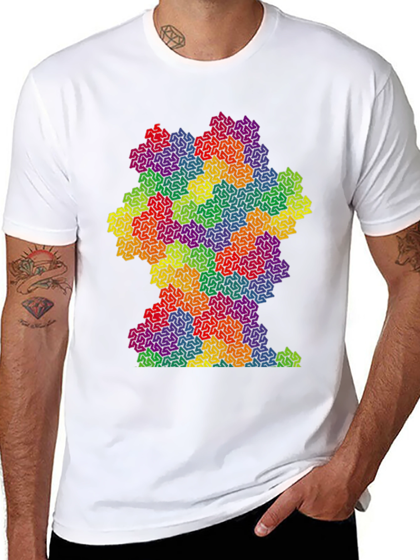 Black Colorful Fractal Pattern Graphic T-Shirt view 8