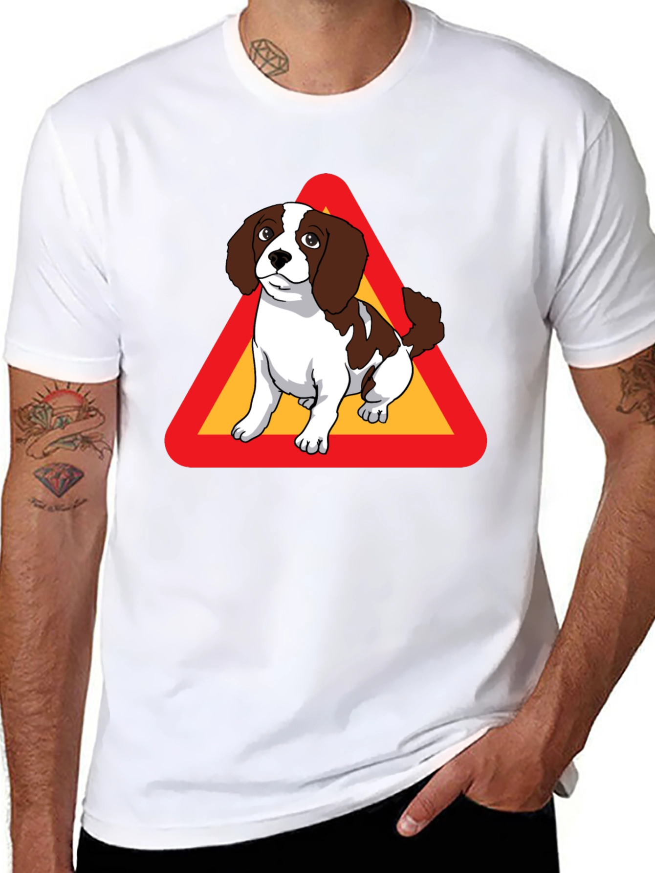 Black Dog Warning Sign Graphic Tee - Black Cotton T-Shirt view 8