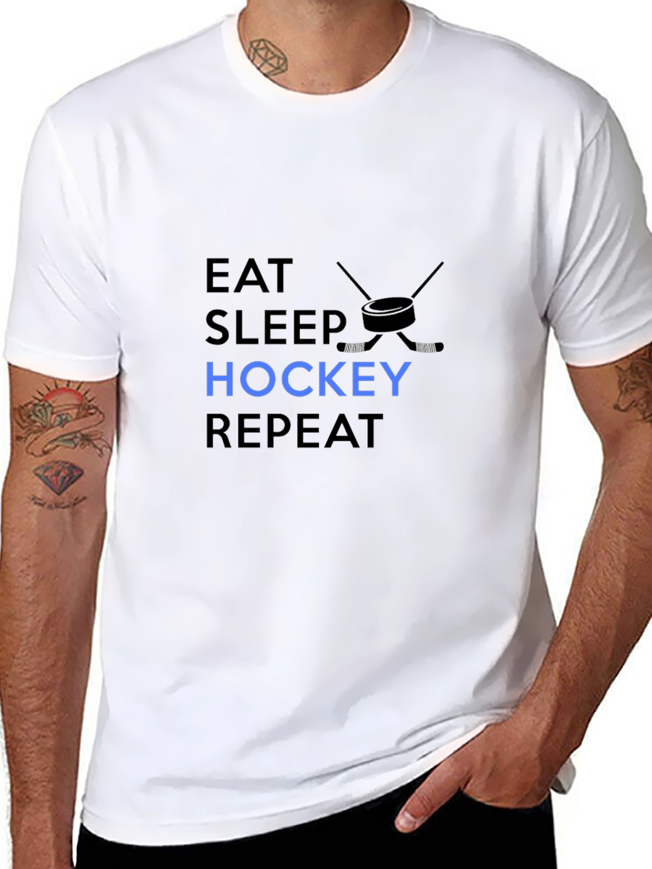 Black Eat Sleep Hockey Repeat - Men's Black T-Shirt view 8