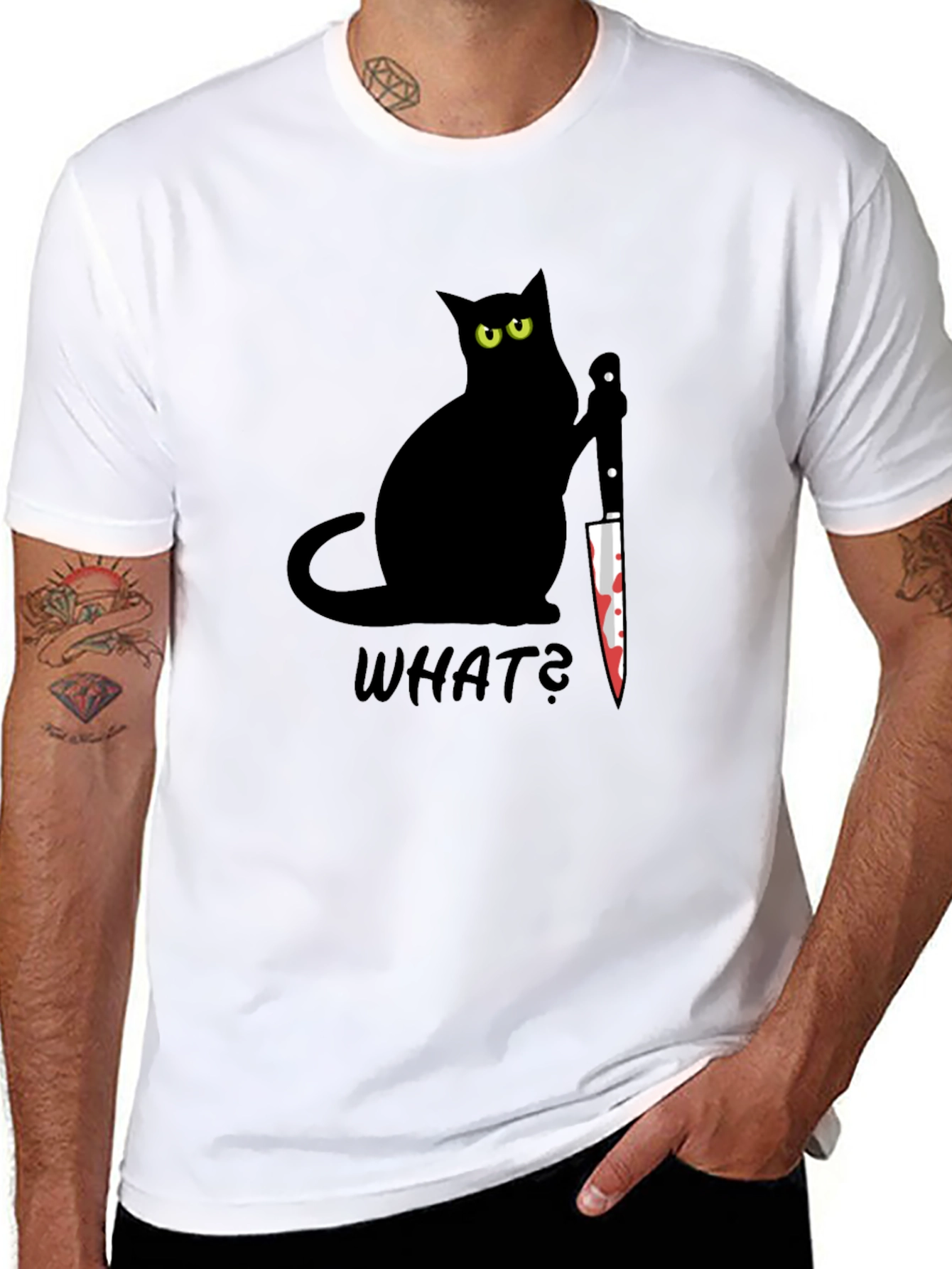 Black Black Cat What? Bloody Knife Graphic Tee view 8