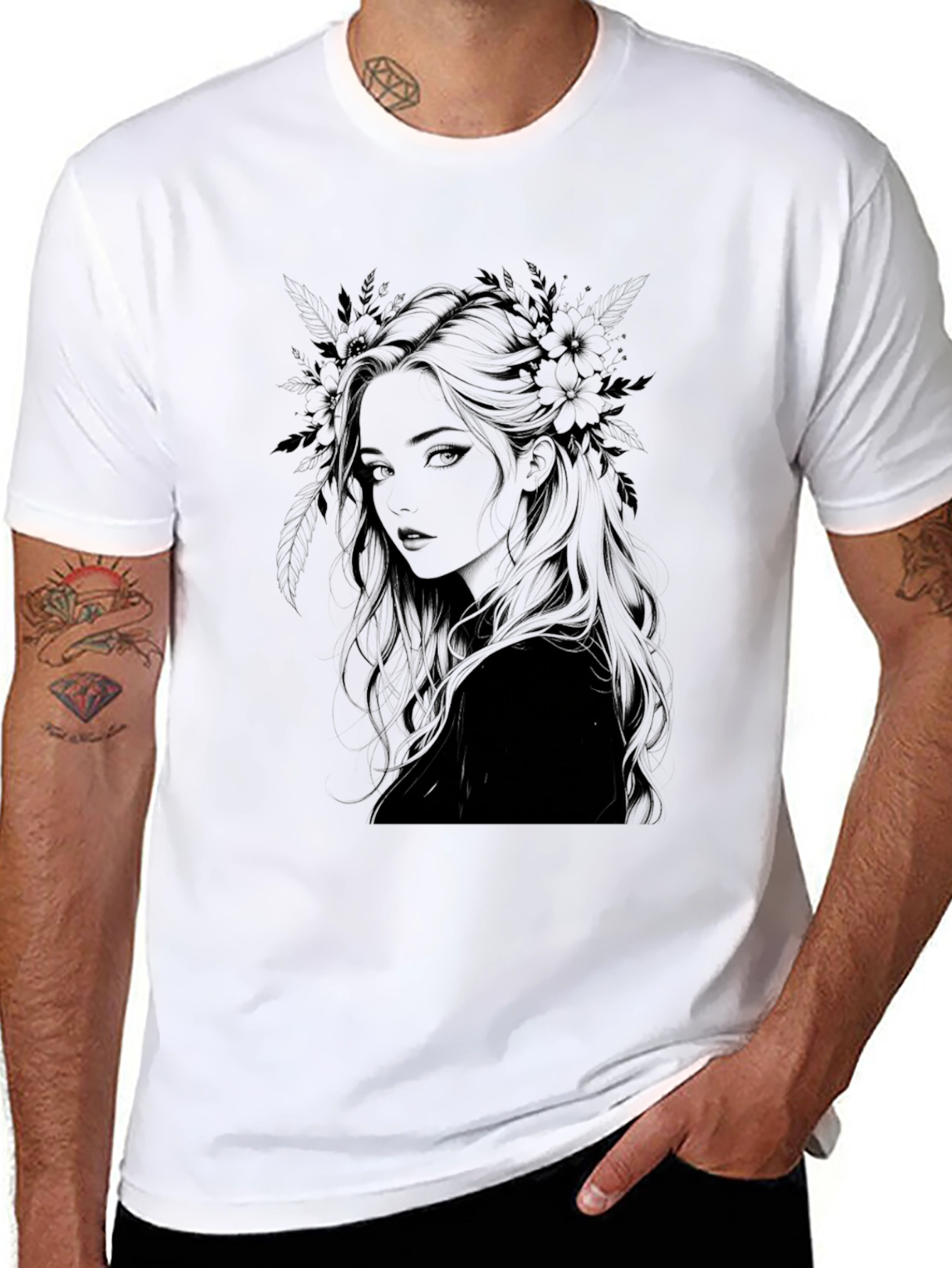 Black Dark Floral Woman Graphic Print Tee view 8