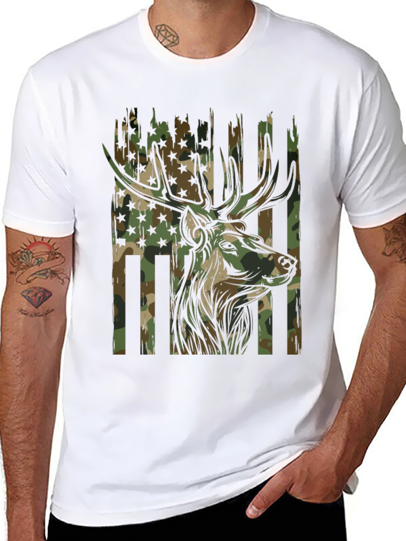 Black Camouflage Deer Graphic Tee - Men's Black T-Shirt view 8