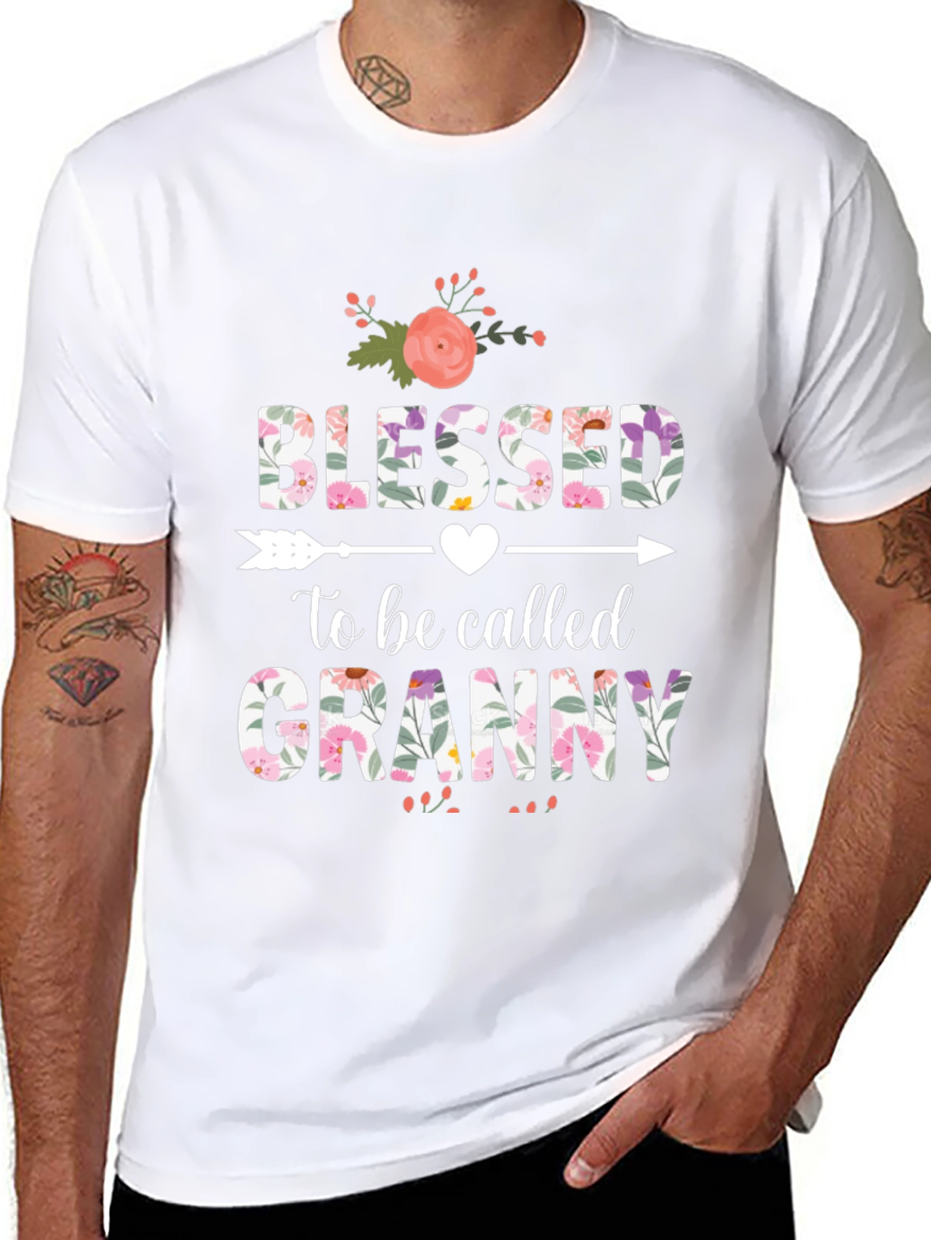 Black Blessed to be Called Granny T-Shirt Floral Design view 8