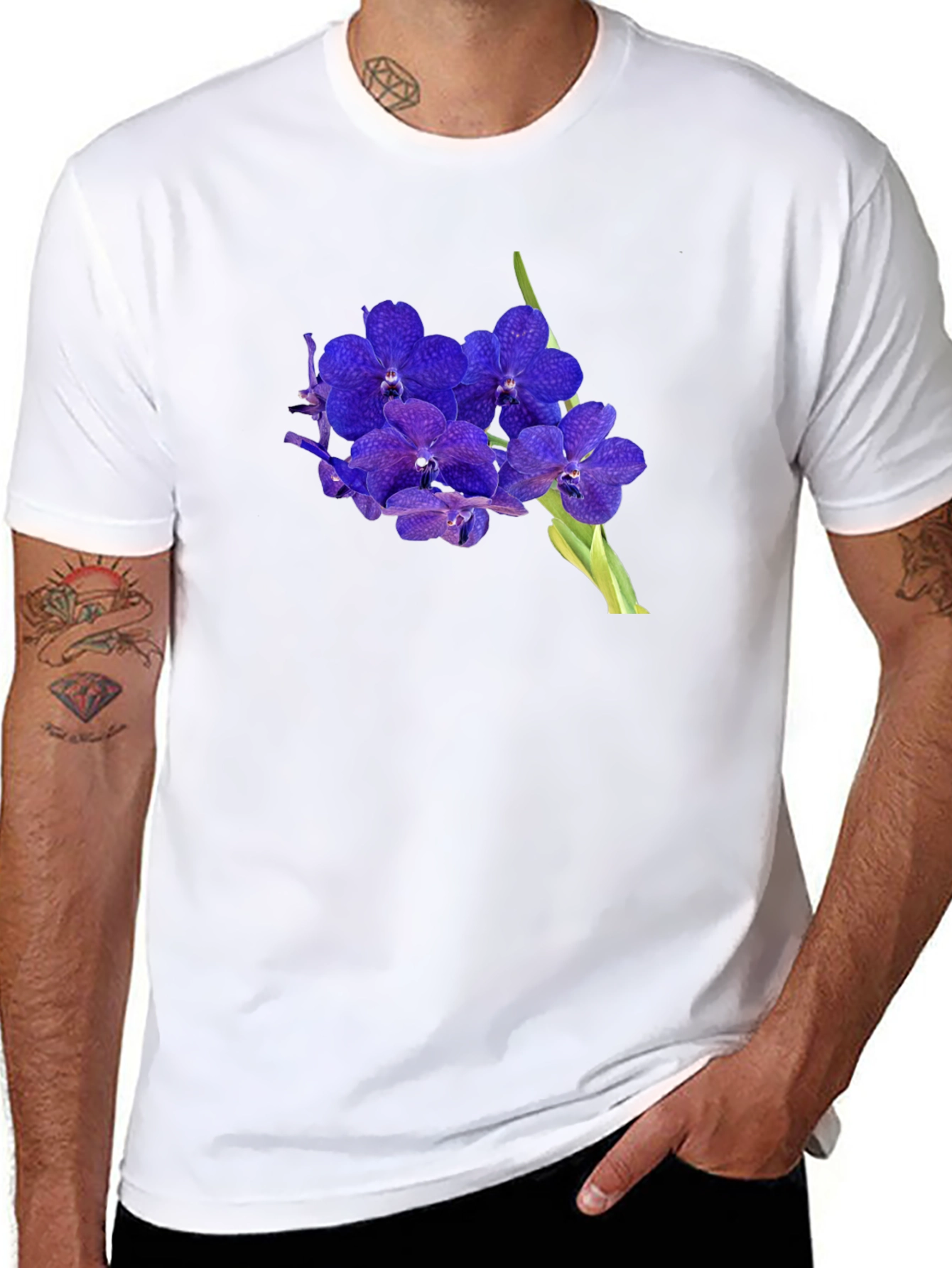Black Floral Graphic Tee - Stylish Orchid Design view 8
