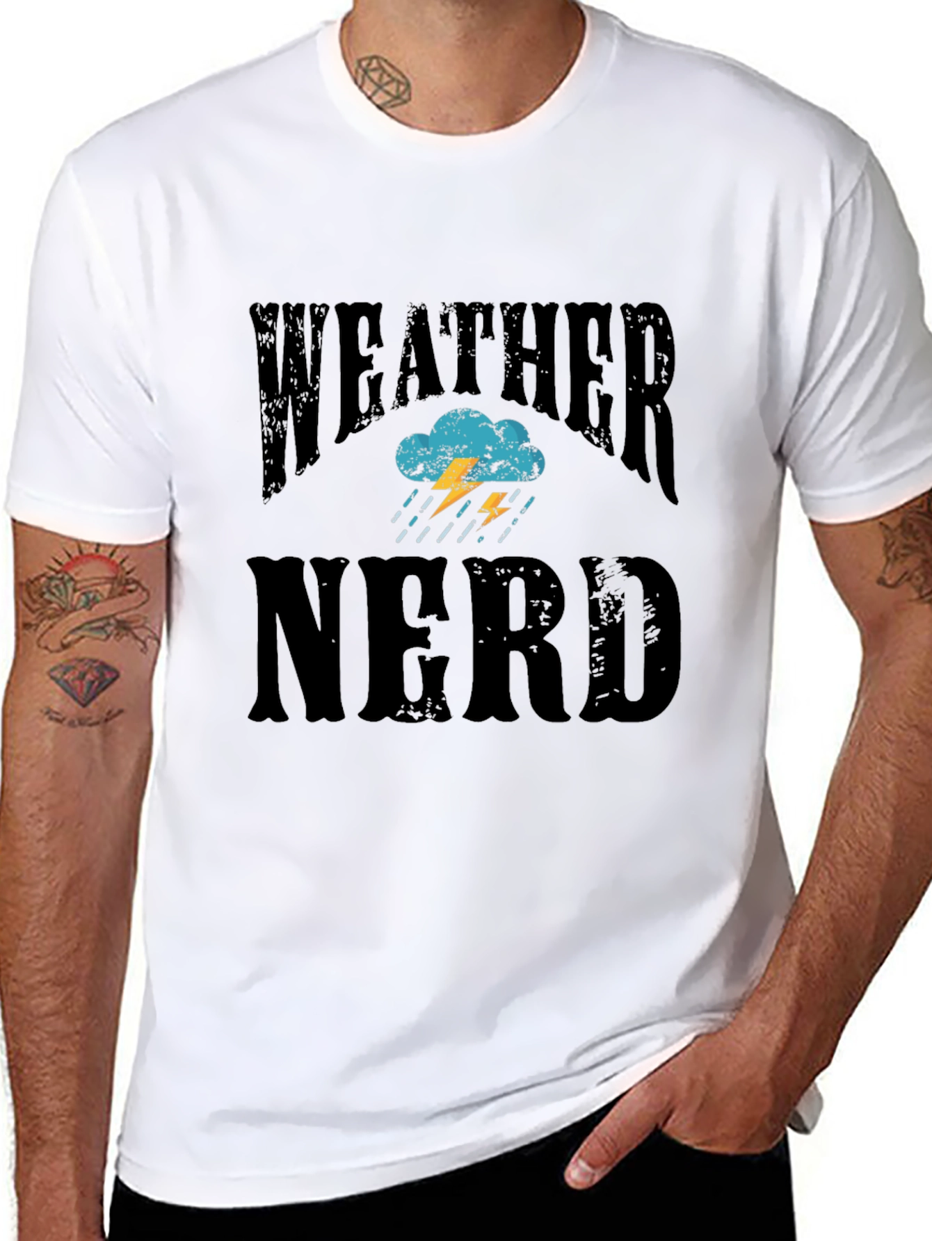 Black Weather Nerd T-Shirt - Black Cotton Tee view 8