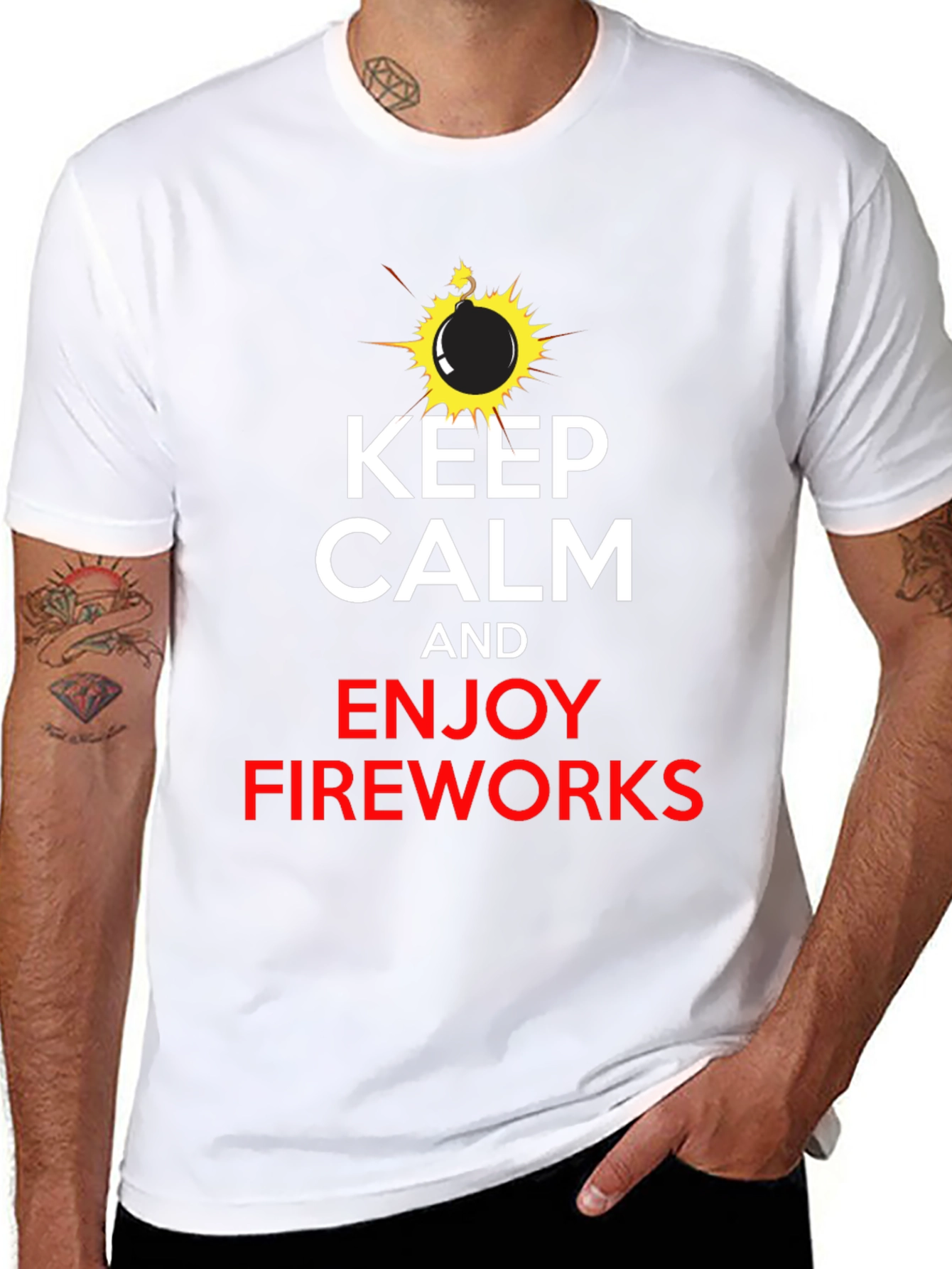 Black Keep Calm & Enjoy Fireworks Black T-Shirt view 8