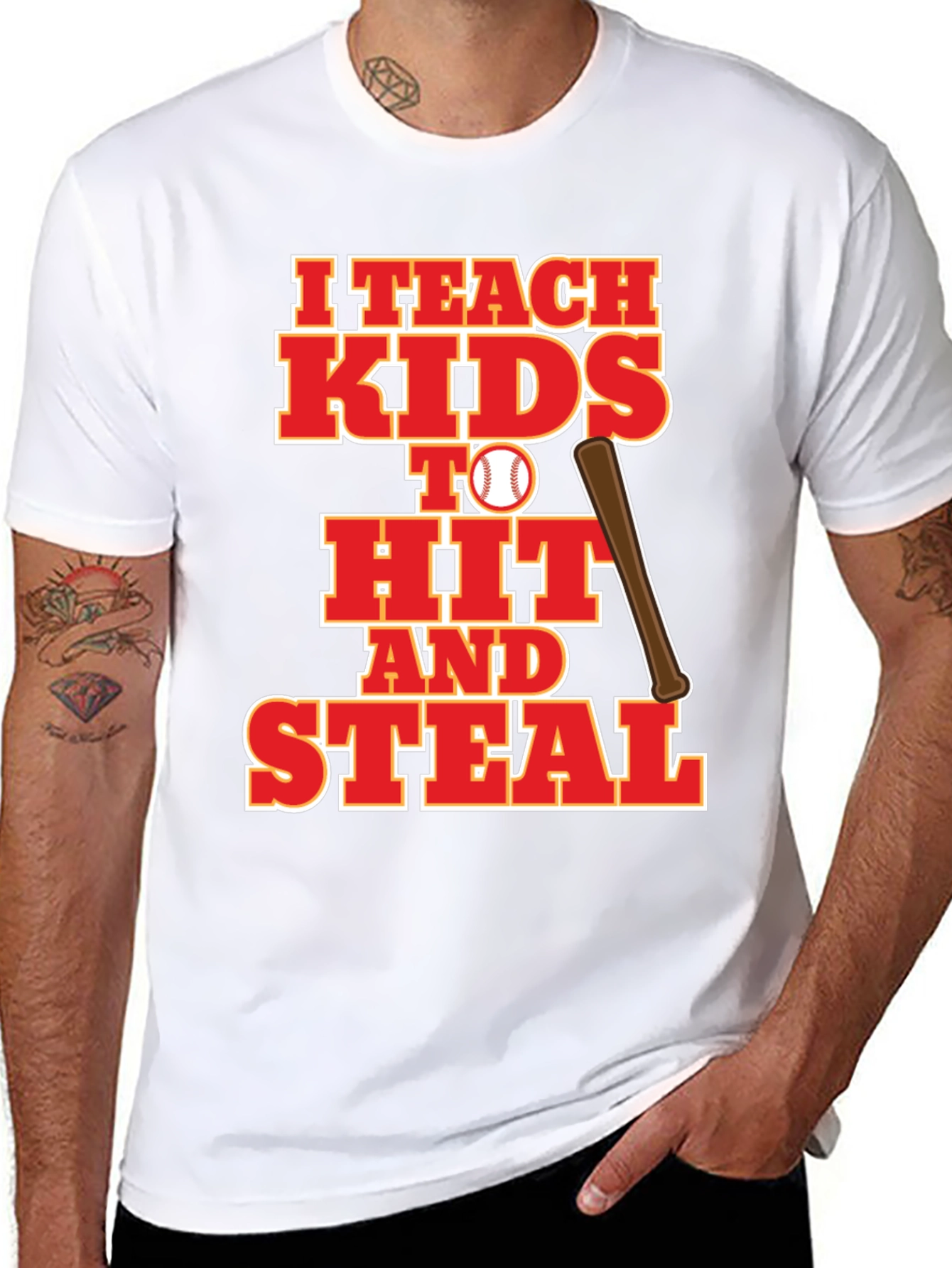 Black I Teach Kids to Hit and Steal Baseball T-Shirt view 8