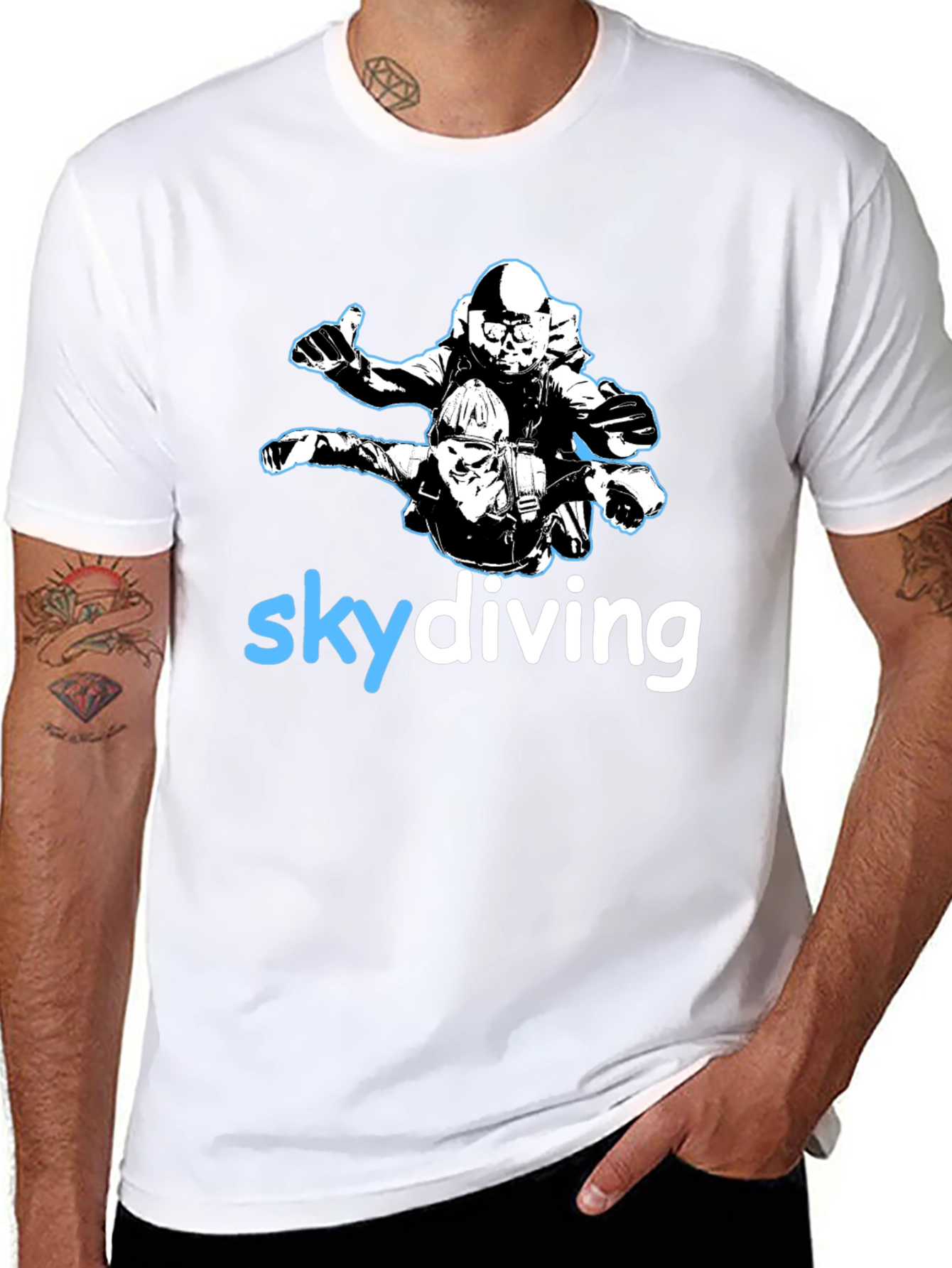 Black Skydiving T-Shirt: Tandem Jump Graphic Tee - Black view 8
