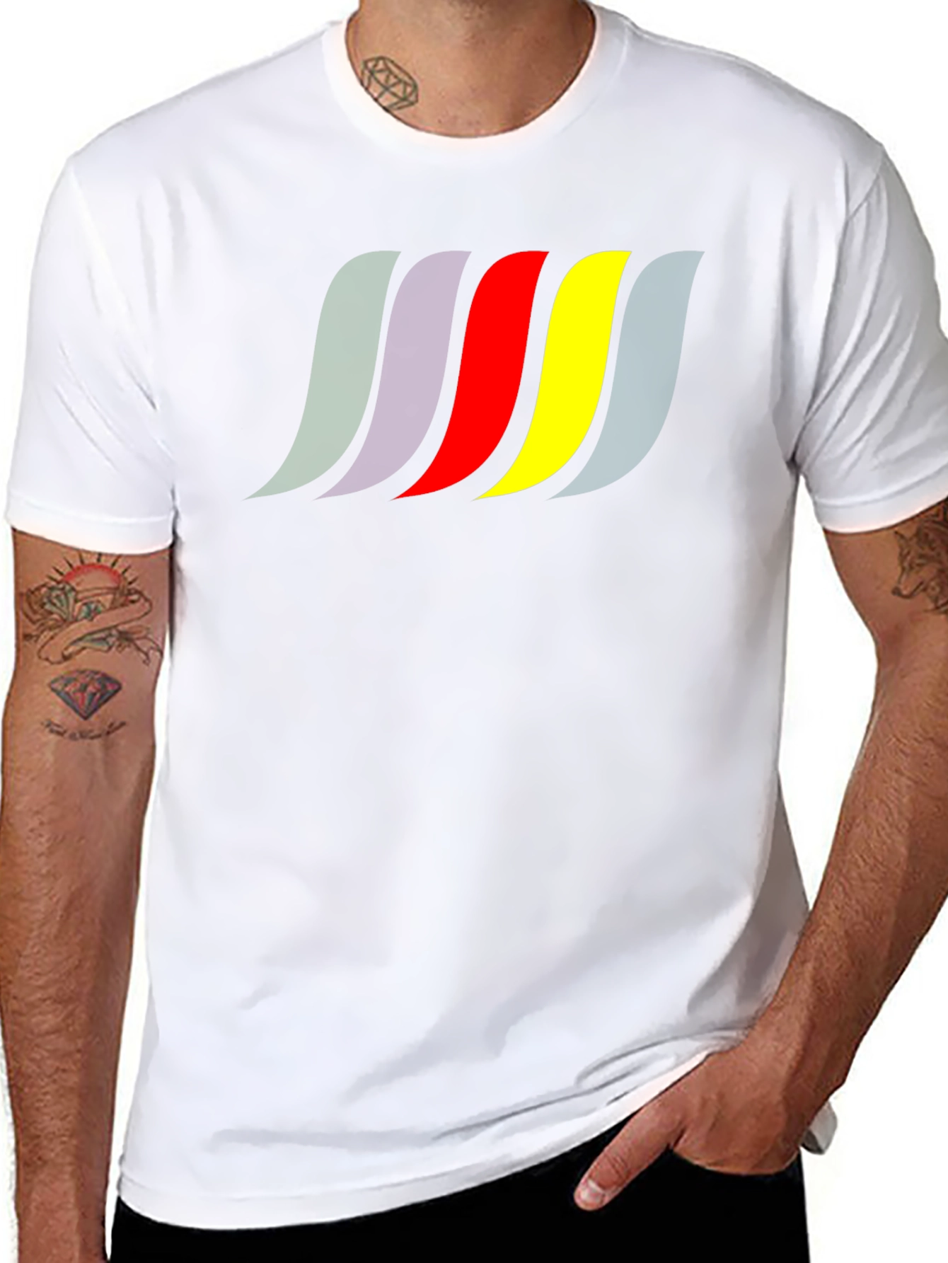 Black Men's Black T-Shirt with Retro Color Wave Design view 8