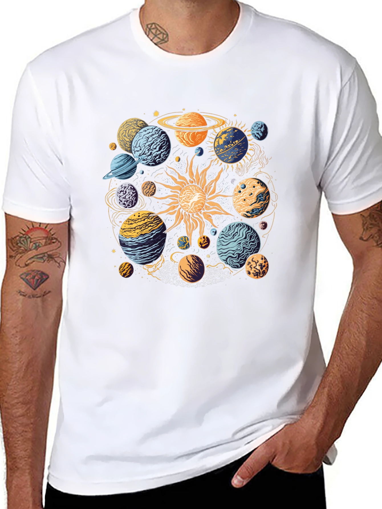 Black Planetary System Graphic T-Shirt - Black Cotton Tee view 8