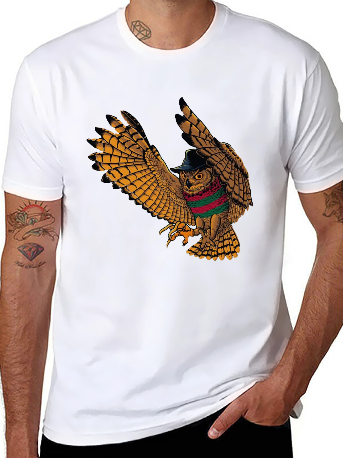 Black Owl in Hat Graphic Tee - Unique Print view 8