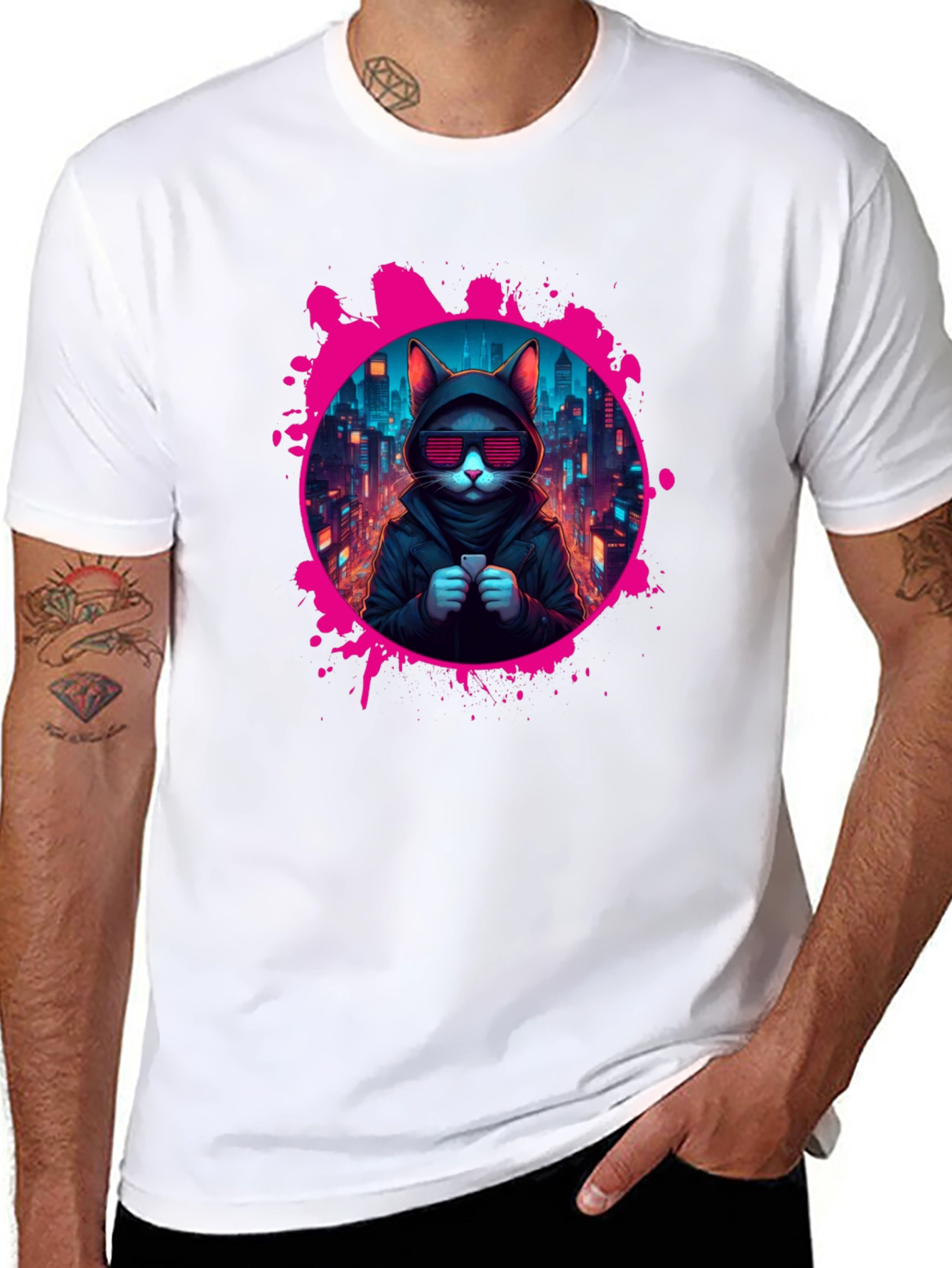 Black Cyberpunk Cat T-Shirt view 8