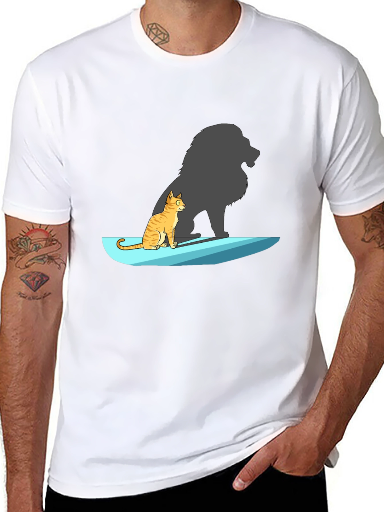 Black Cat with Lion Shadow T-Shirt - Unique Graphic Tee view 8