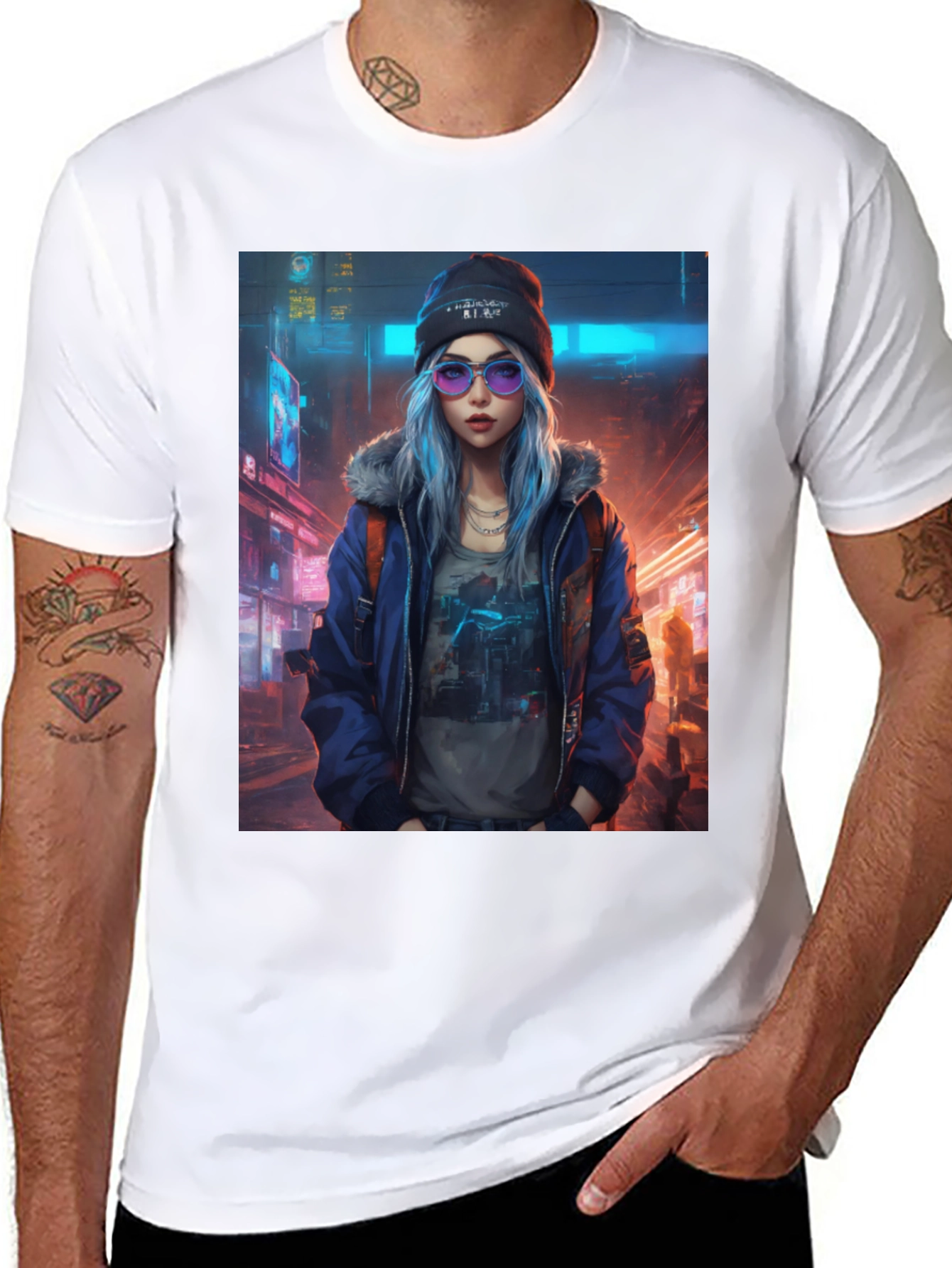 Black Cyberpunk Girl Graphic T-Shirt - Trendy Urban Style view 8