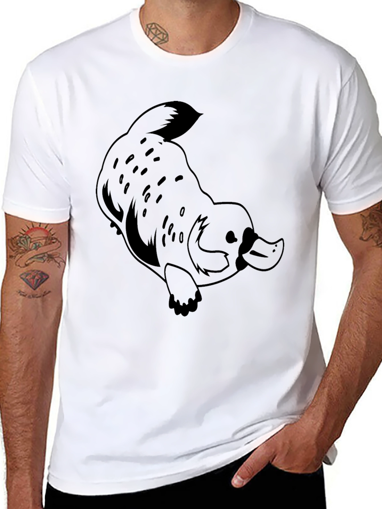 Black Black Platypus Graphic T-Shirt - Men's Casual Tee view 8