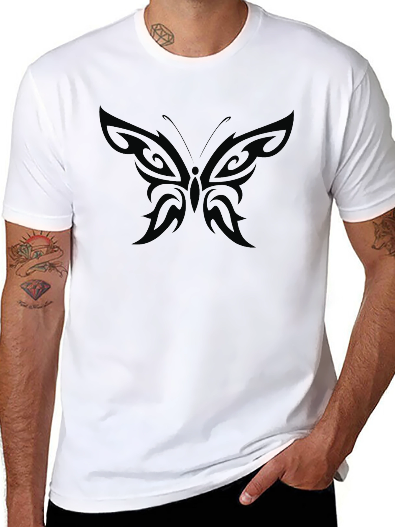 Black Butterfly Print Crew Neck T-Shirt view 8