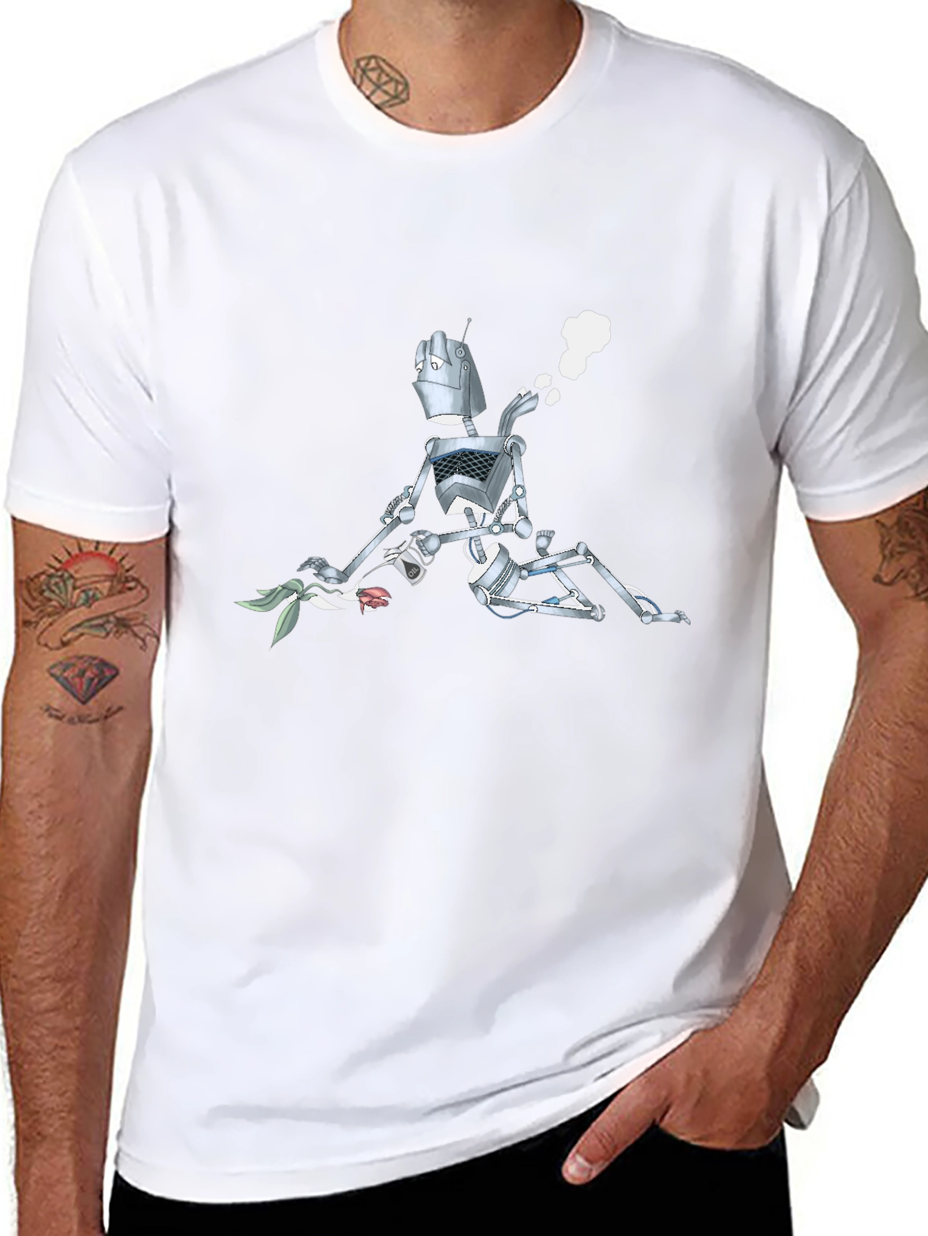 Black Robot with Flowers Graphic T-Shirt - Black view 8