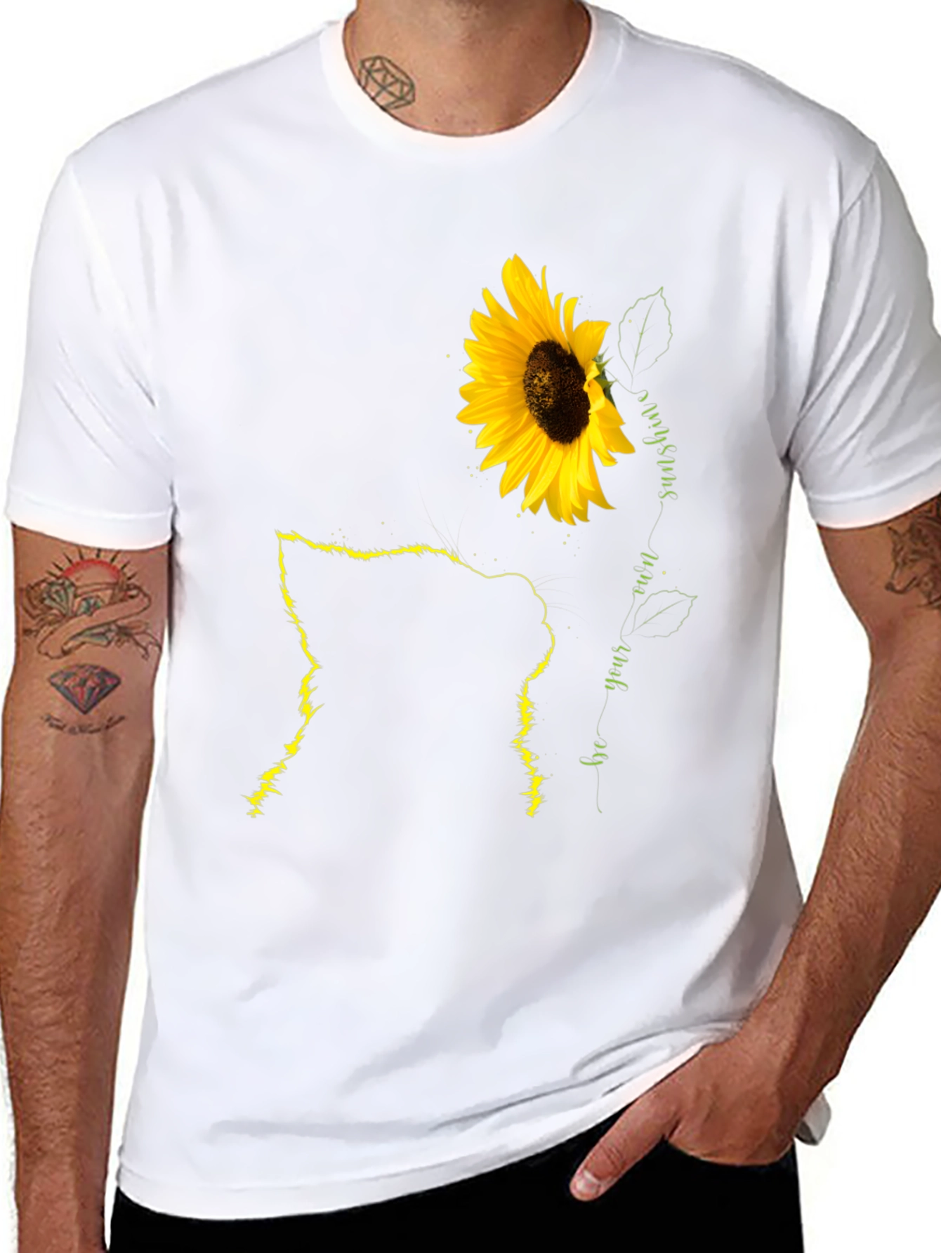 Black Sunflower Cat Lover Black T-Shirt view 8