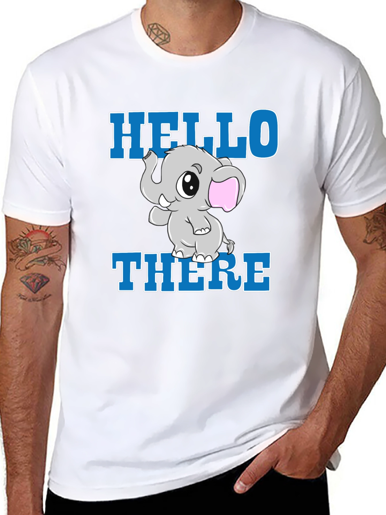 Black Cute Elephant Graphic T-Shirt - Hello There! view 8