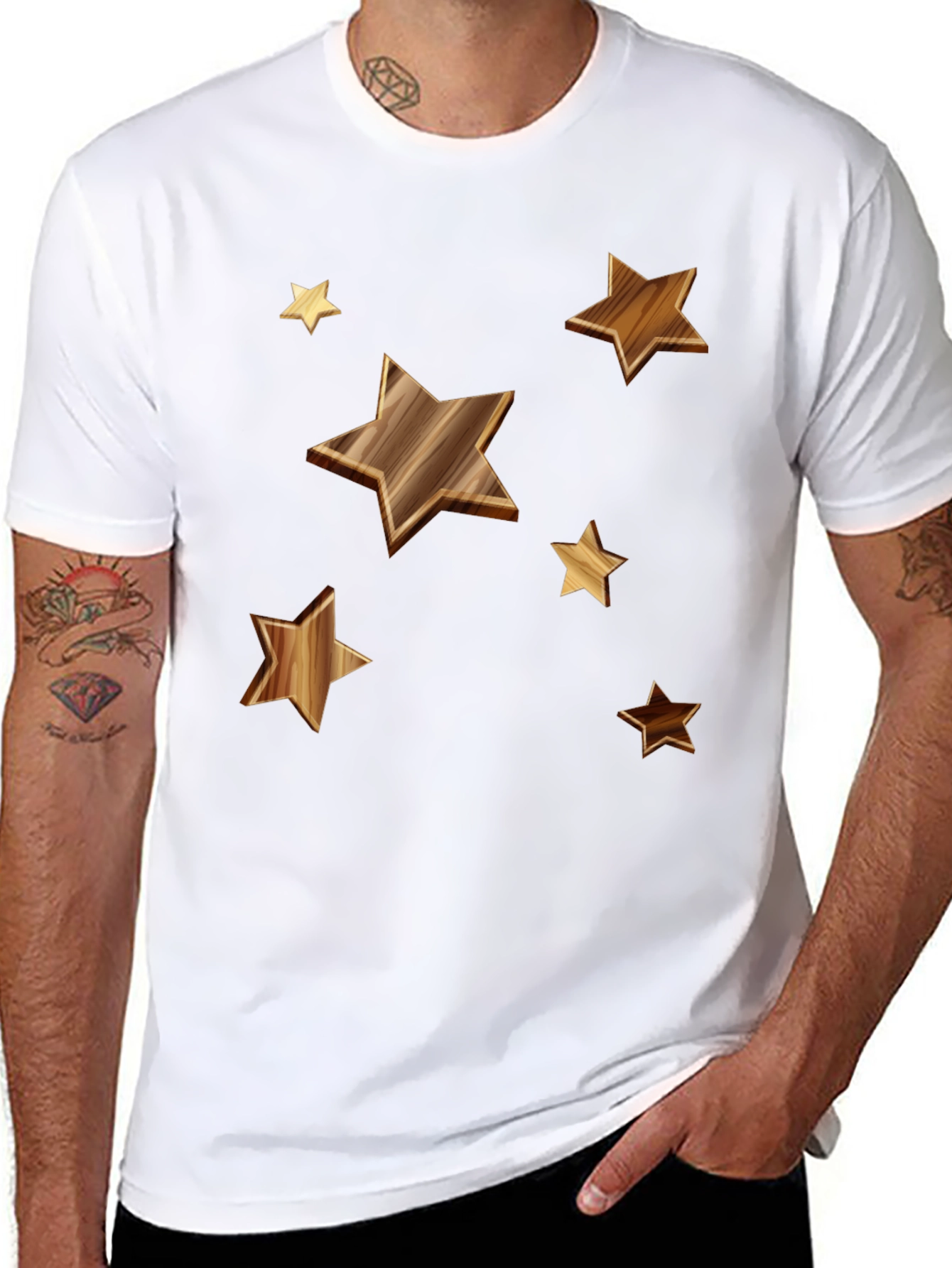 Black Starry Woodgrain Tee - Casual Cotton Comfort view 8