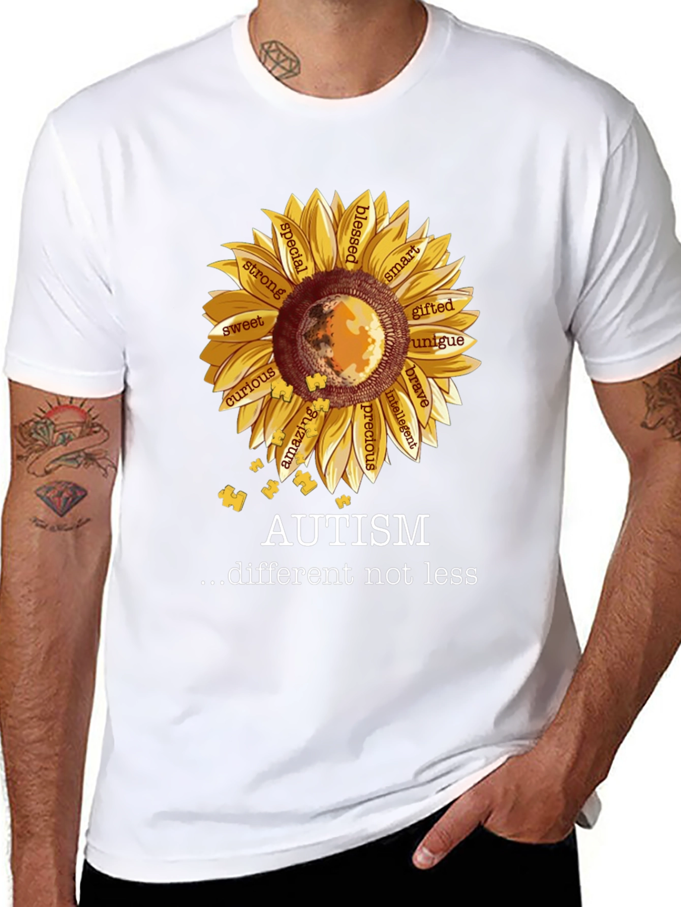 Black Autism Awareness Sunflower T-Shirt view 8