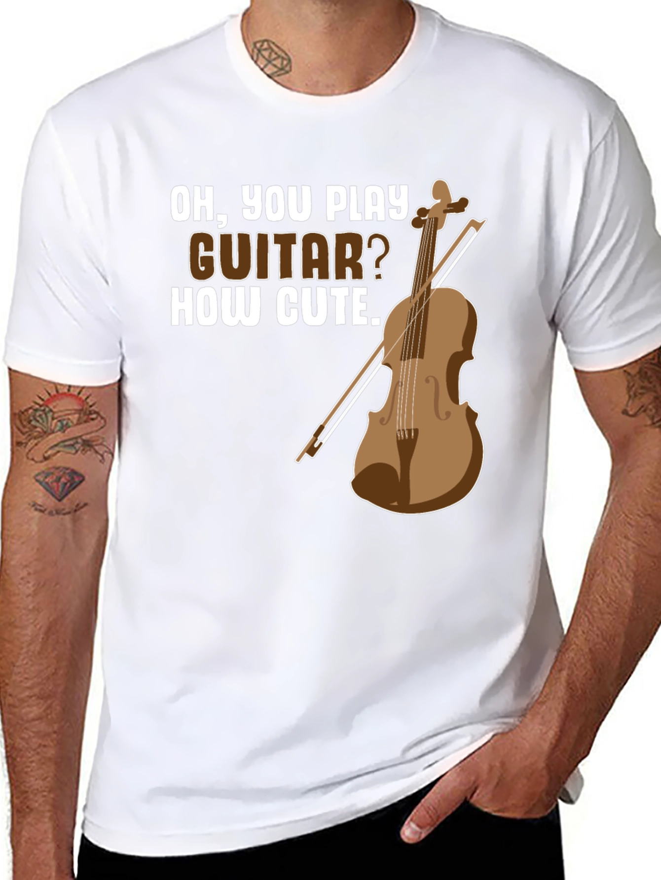 Black Funny Violin T-Shirt - Oh, You Play Guitar? How Cute. view 8