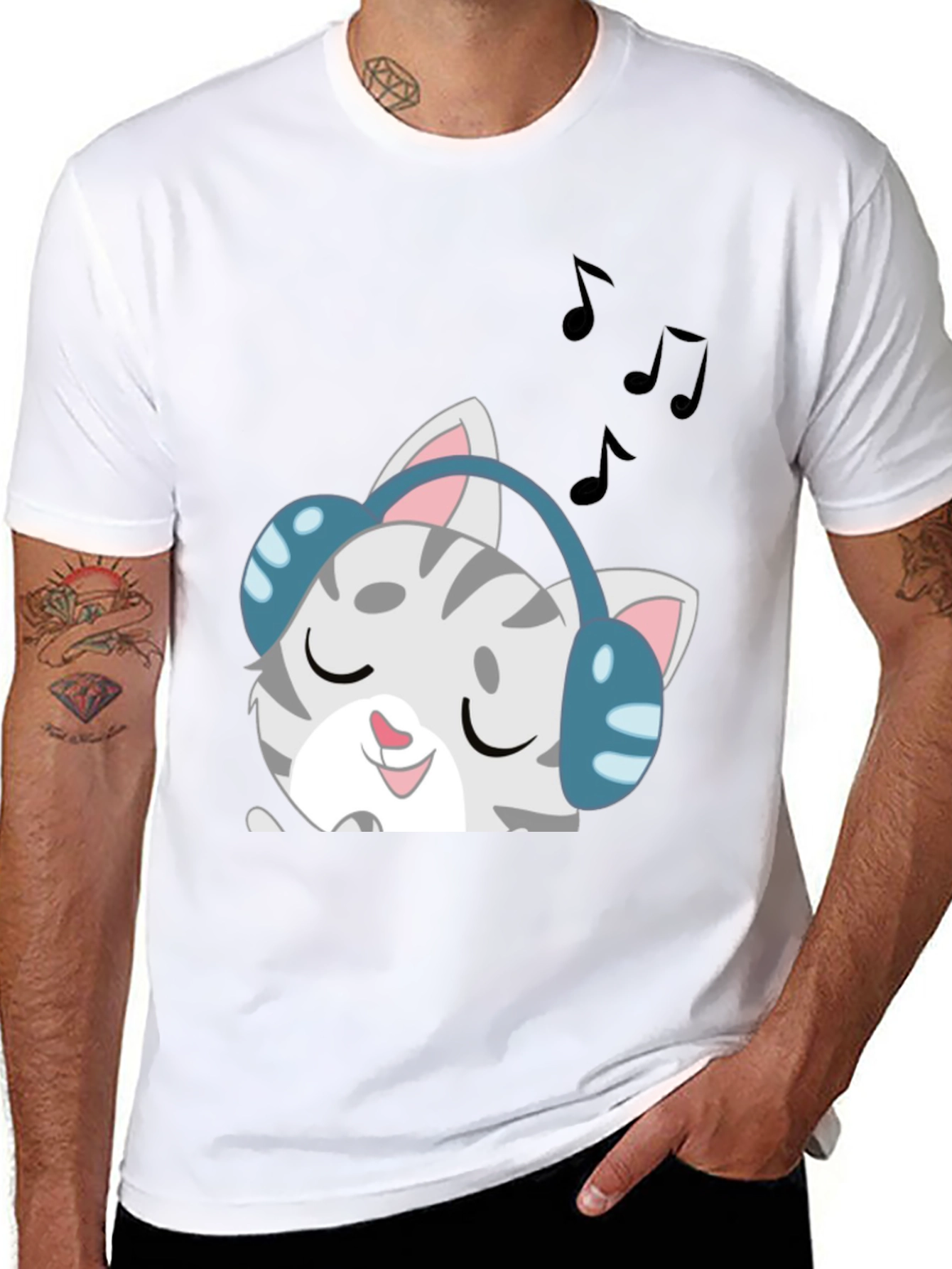 Black Cool Cat Headphones Graphic Tee - Black view 8