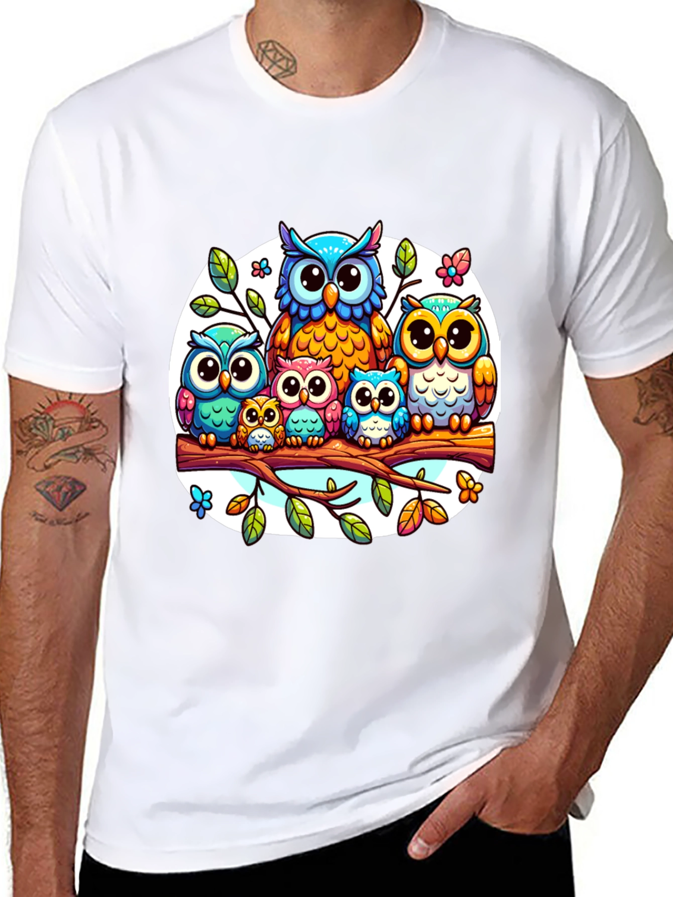 Black Cute Owl Family T-Shirt view 8