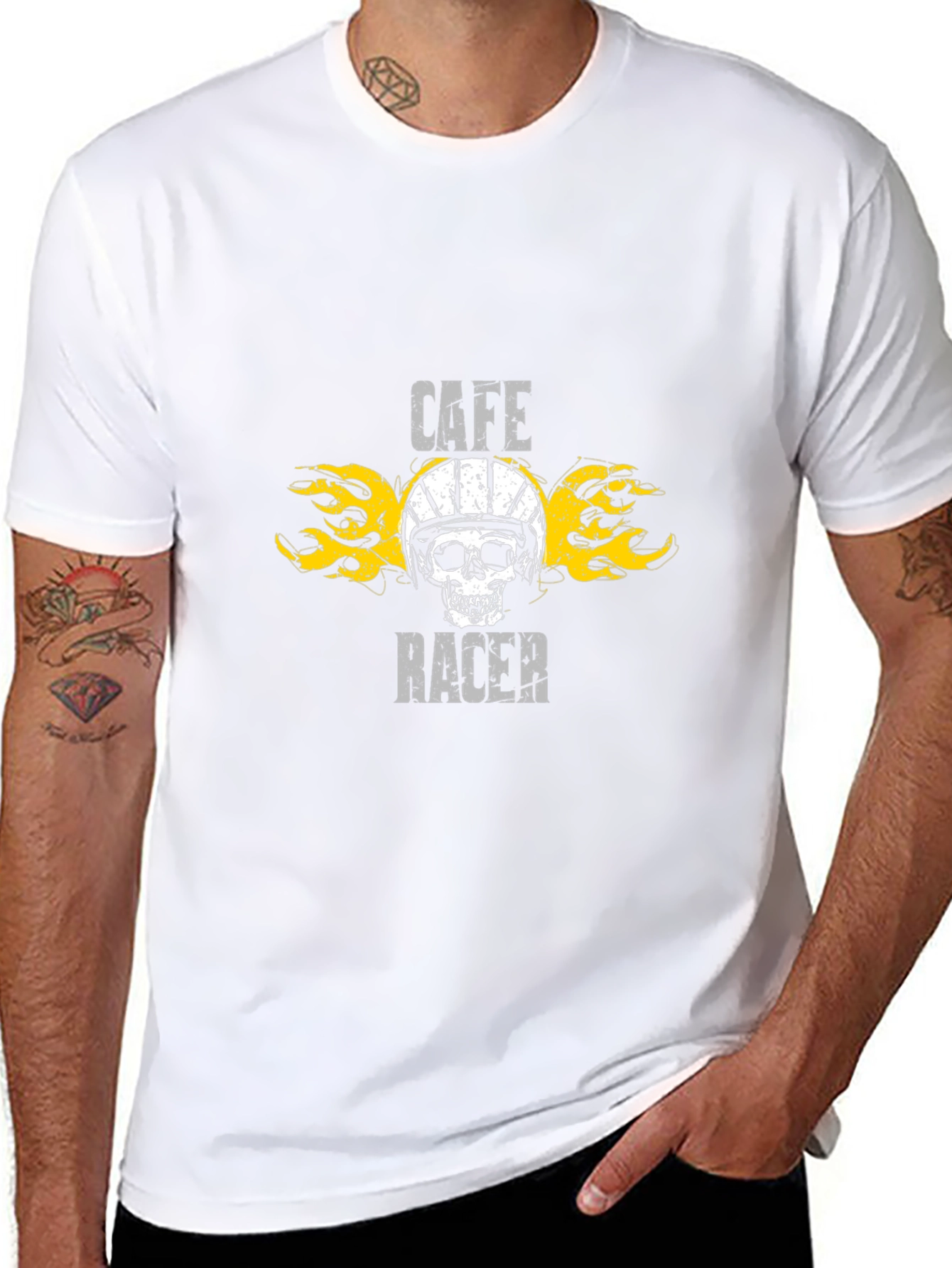 Black Cafe Racer Skull Graphic Black T-Shirt view 8