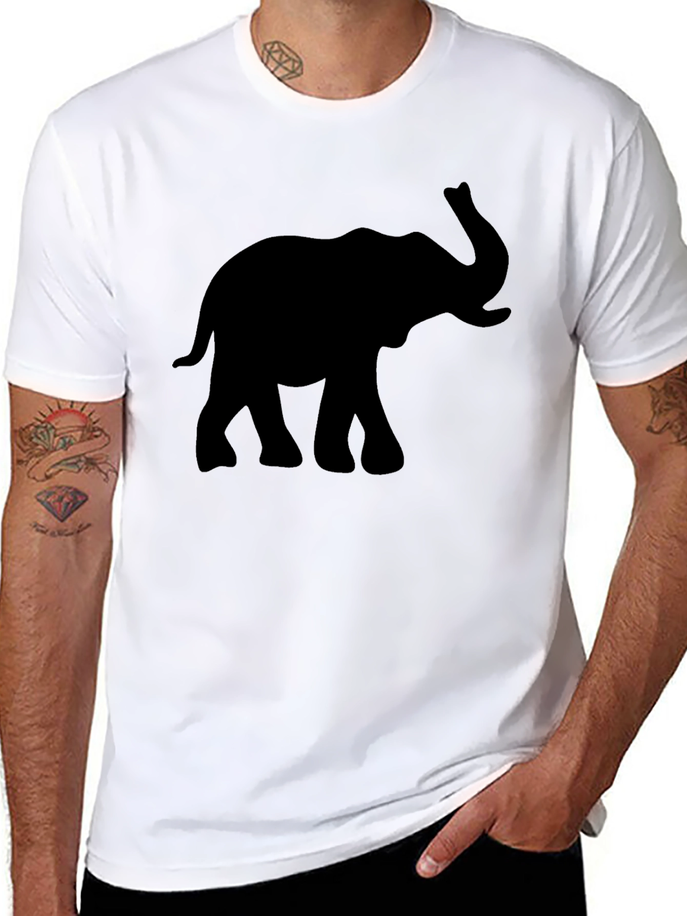 Black Elephant Silhouette Graphic Black T-Shirt view 8