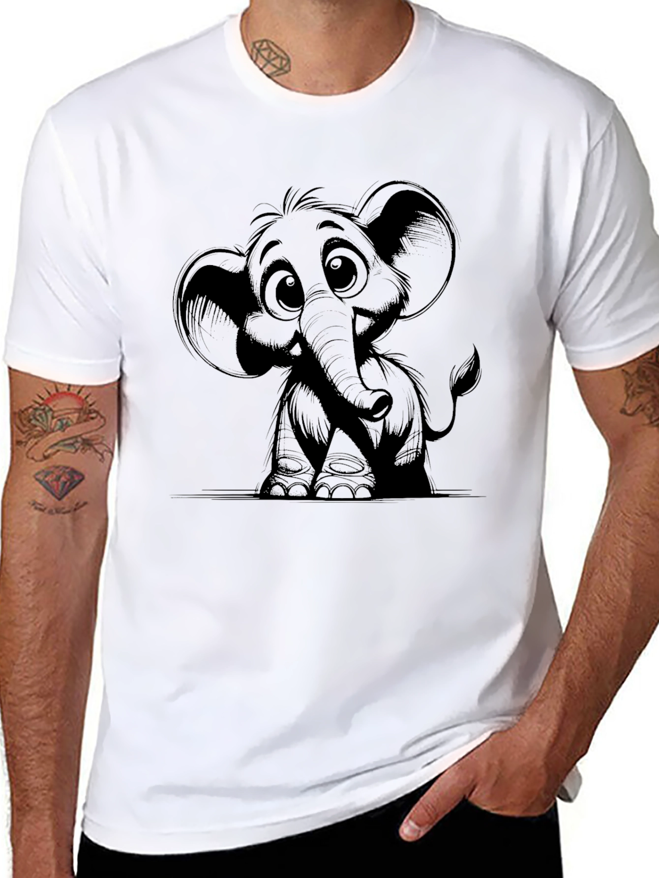 Black Cute Elephant Graphic Black T-Shirt view 8