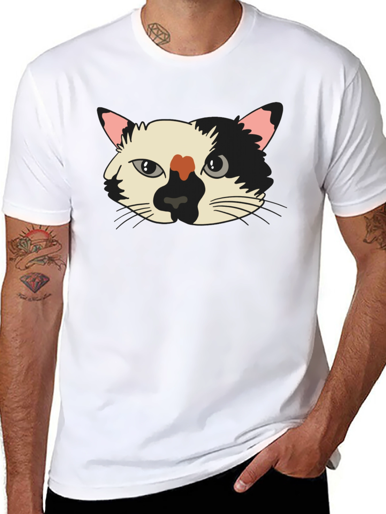 Black Cat Face Graphic Tee - Unisex Black T-Shirt view 8