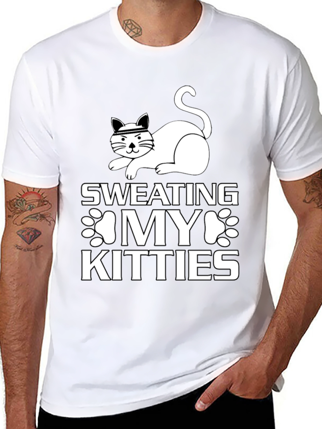 Black Sweating My Kitties Black Graphic Tee view 8