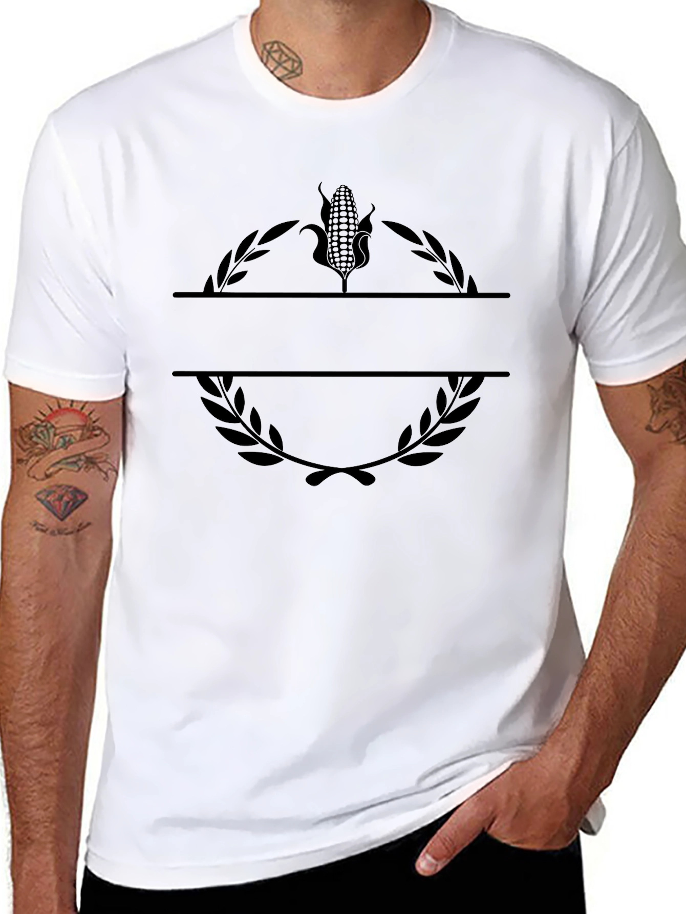 Black Corn & Laurel Wreath Graphic Black T-Shirt view 8