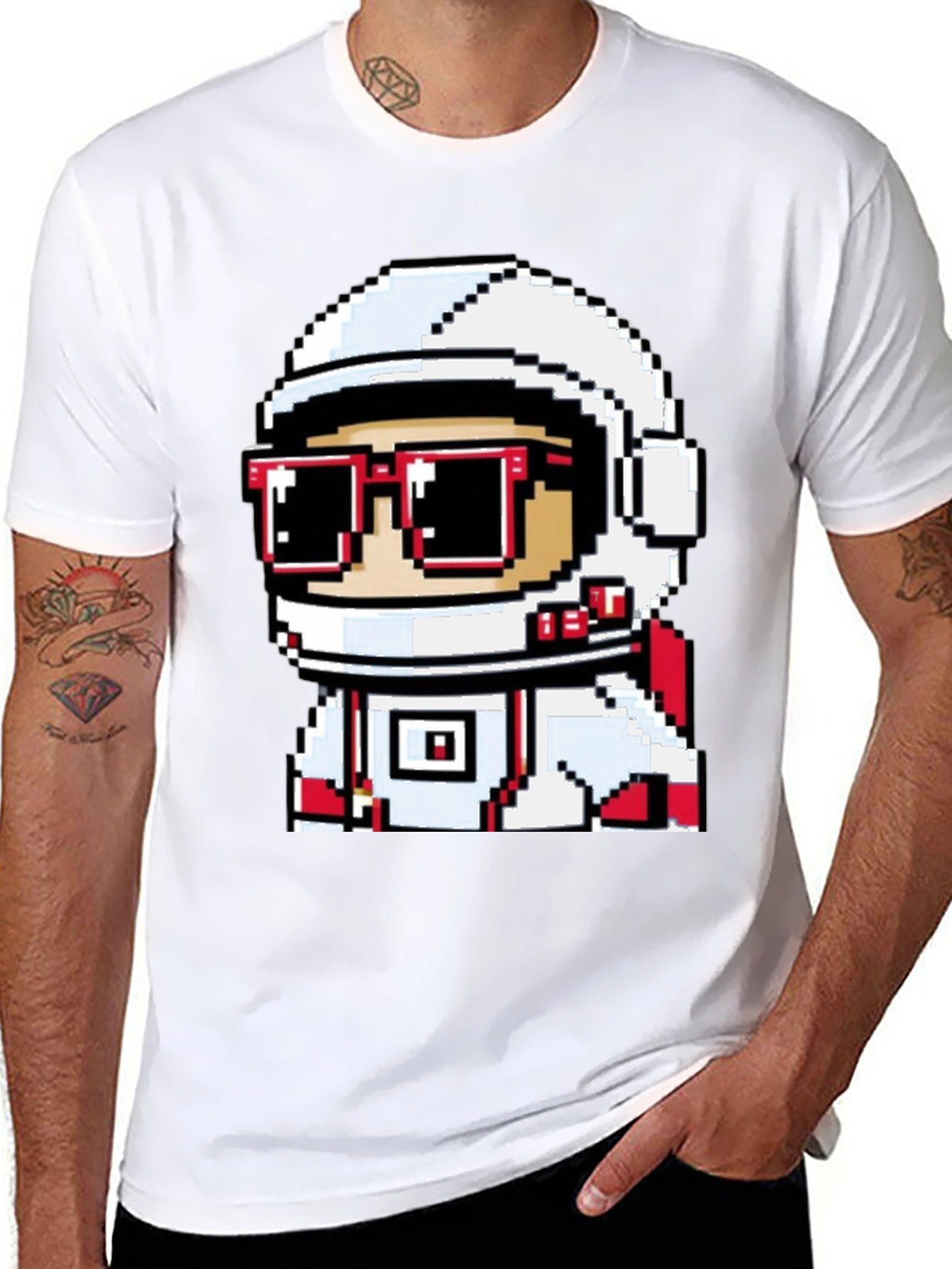 Black Pixel Astronaut Graphic T-Shirt - Black view 8