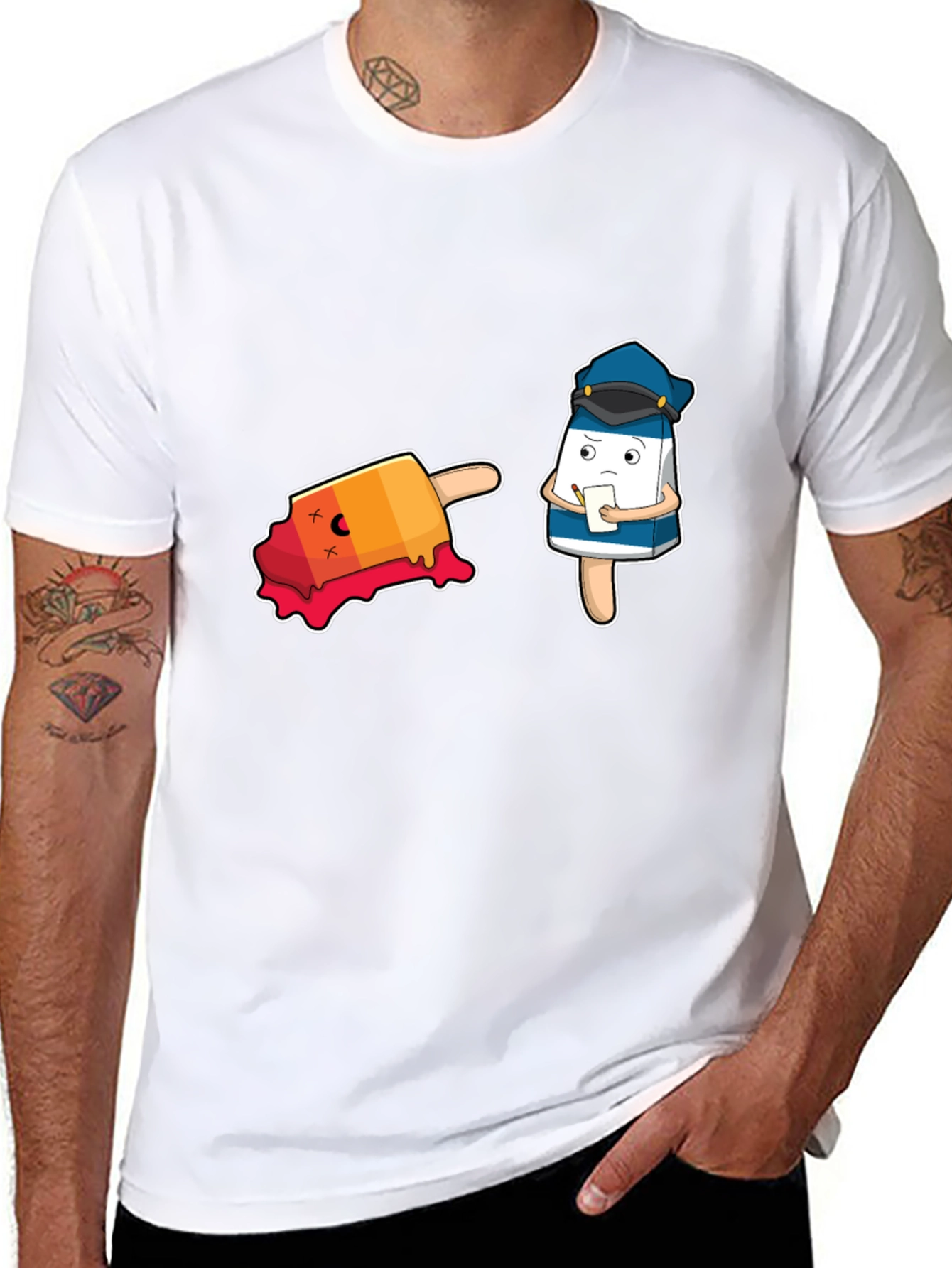 Black Funny Cartoon Ice Cream Police T-Shirt view 8