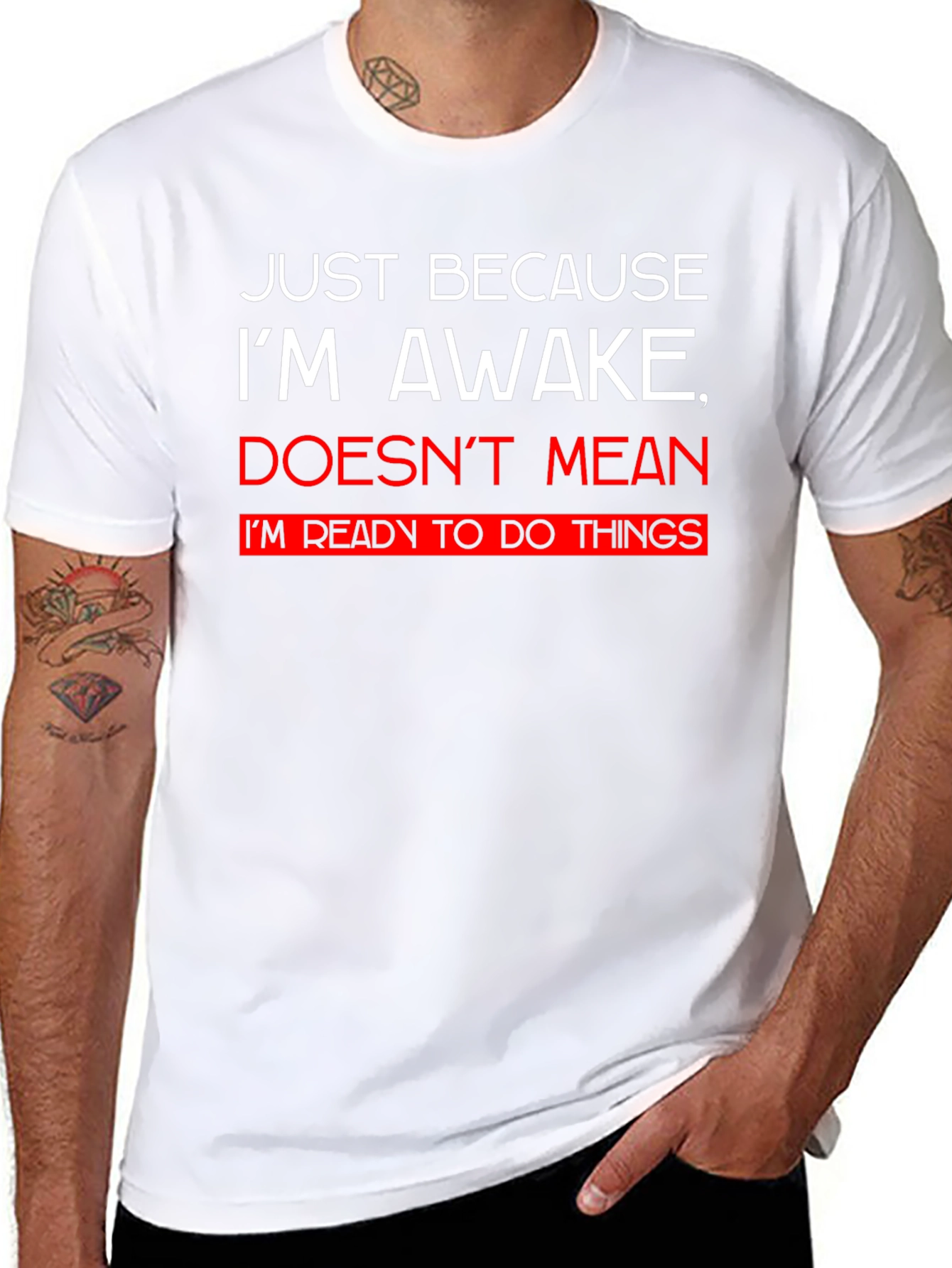 Black Funny Slogan T-Shirt - Just Because I'm Awake view 8