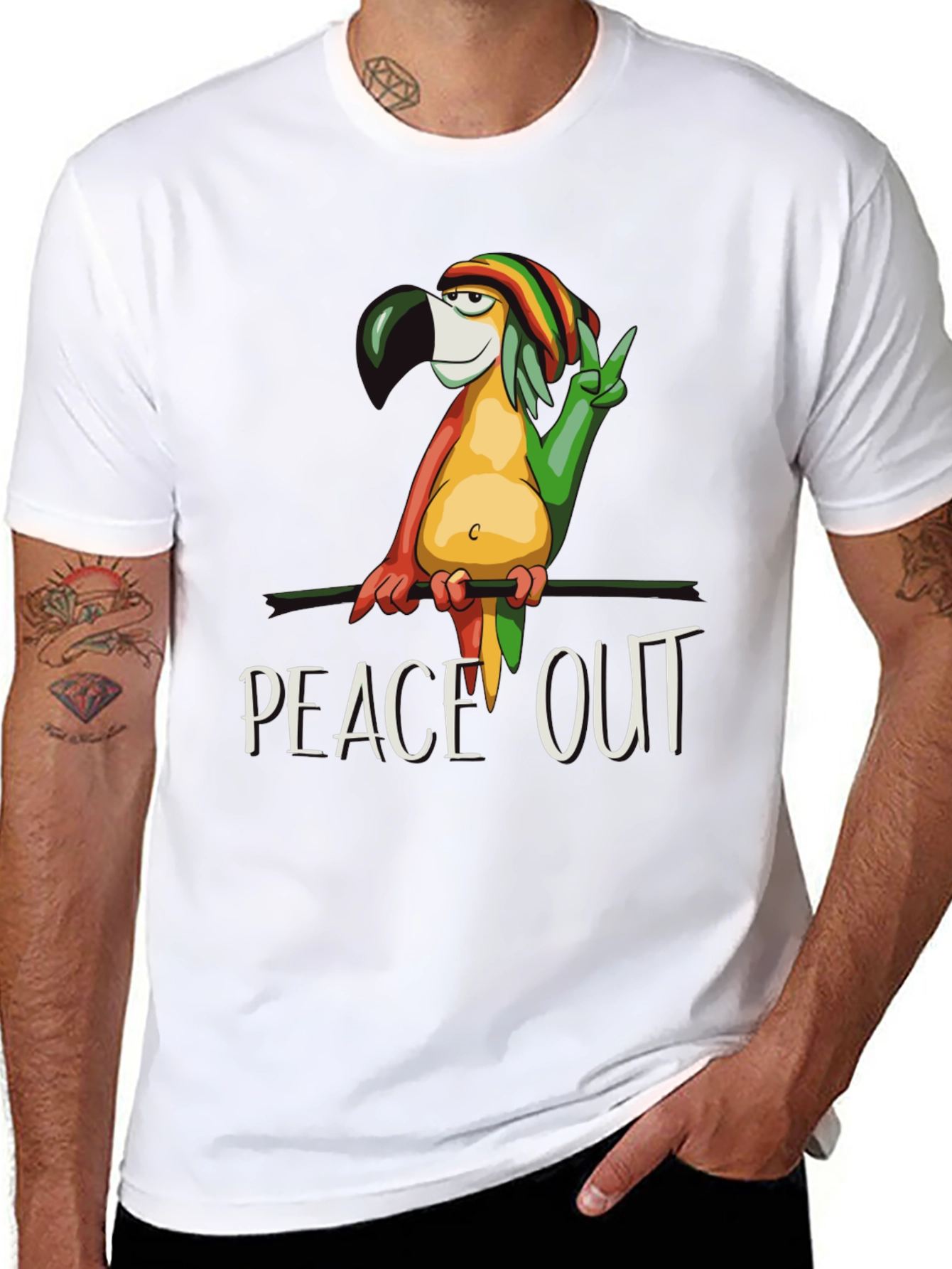 Black Peace Out Parrot Graphic T-Shirt view 8