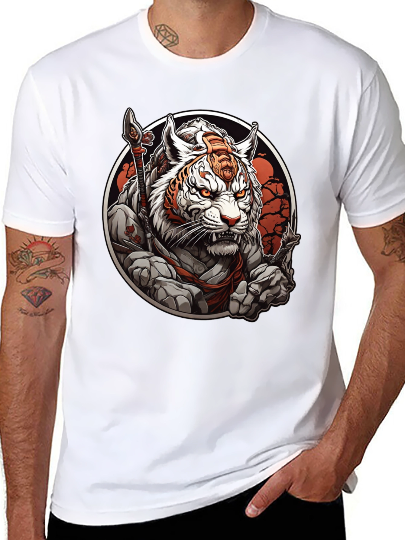 Black Tiger Warrior Graphic Tee - Men's Black T-Shirt view 8