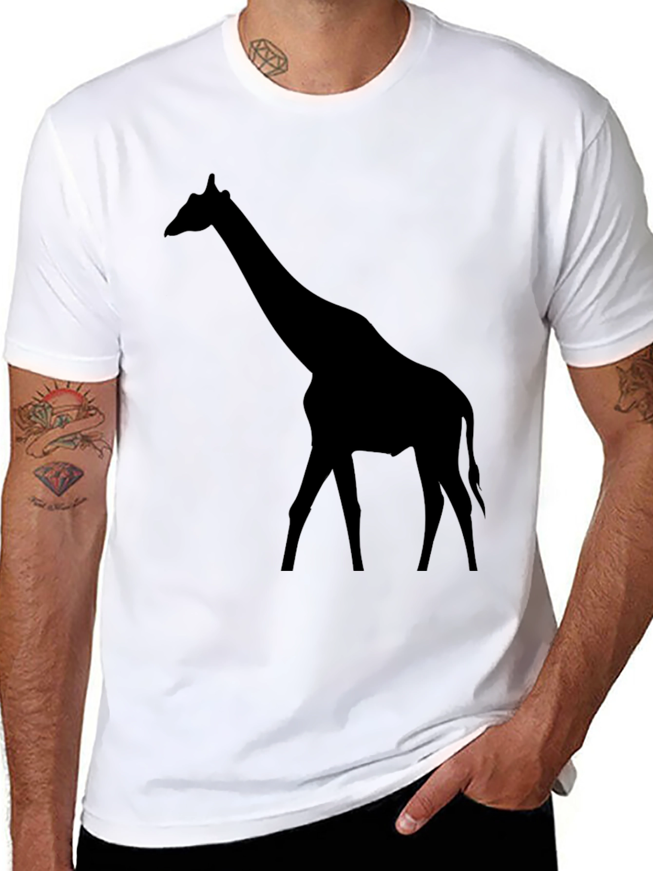 Black Giraffe Silhouette Black T-Shirt view 8