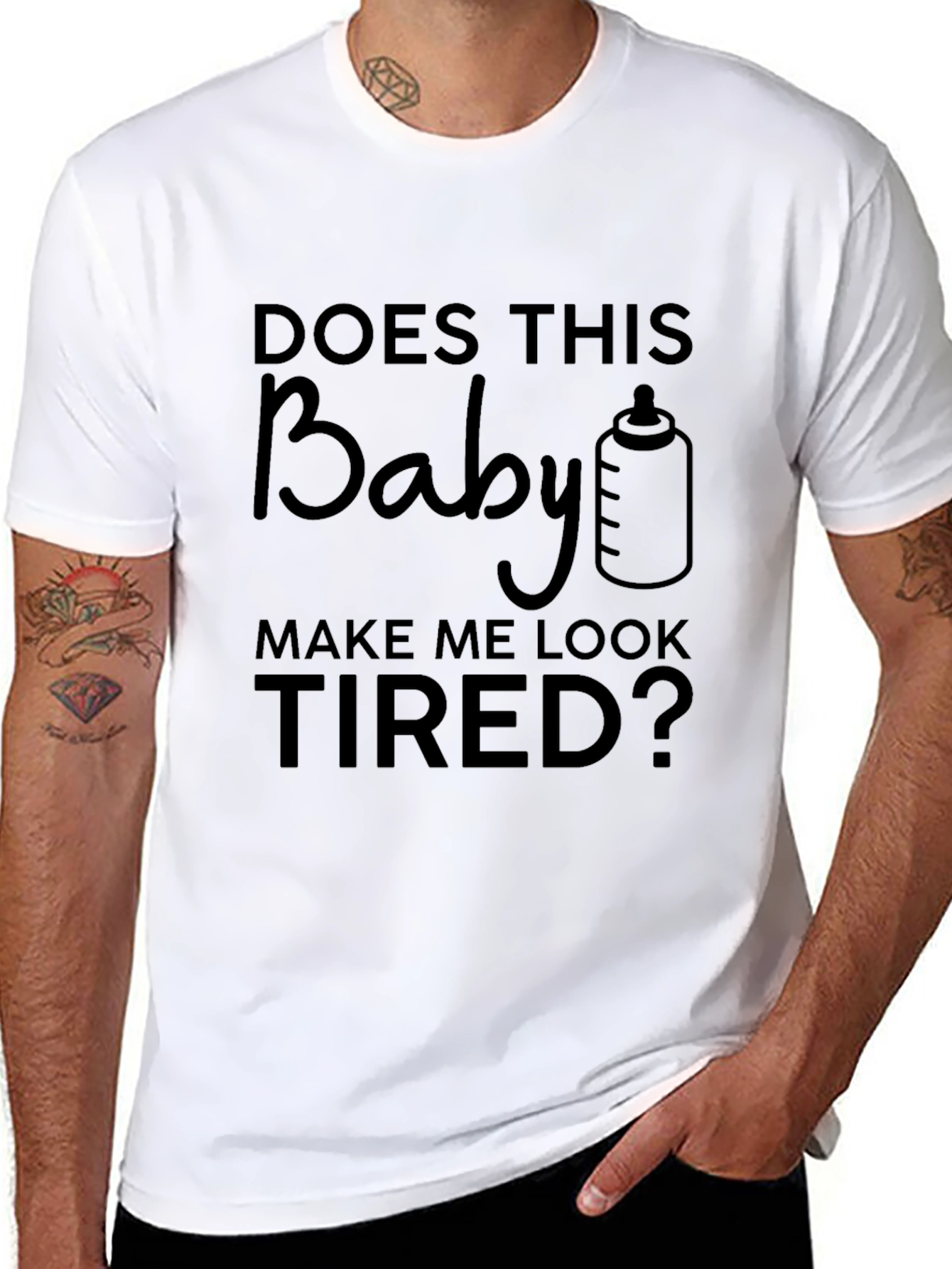 Black Humorous "Baby Make Me Look Tired" Graphic Tee view 8