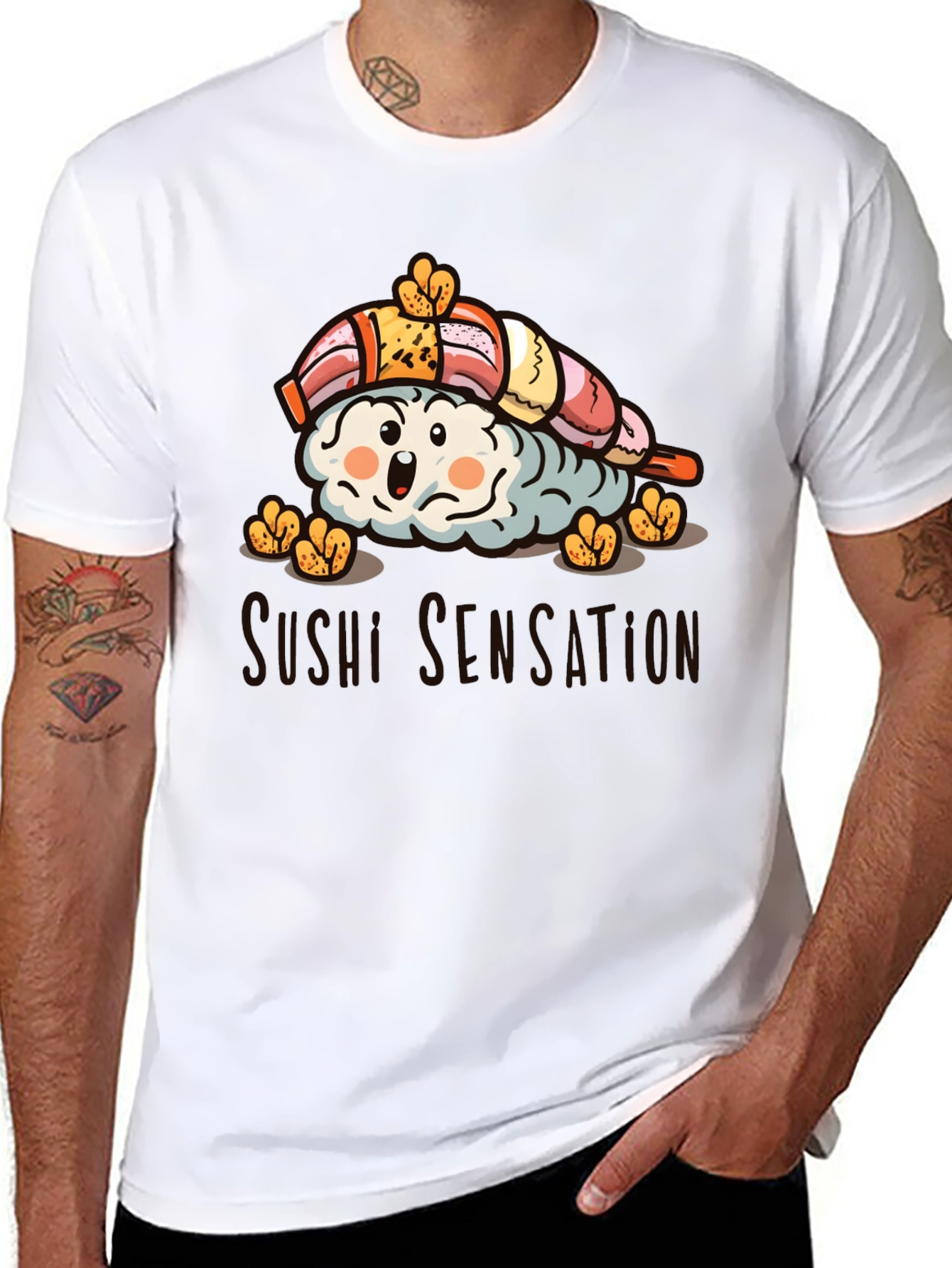 Black Sushi Sensation Graphic Tee - Black Cotton T-Shirt view 8