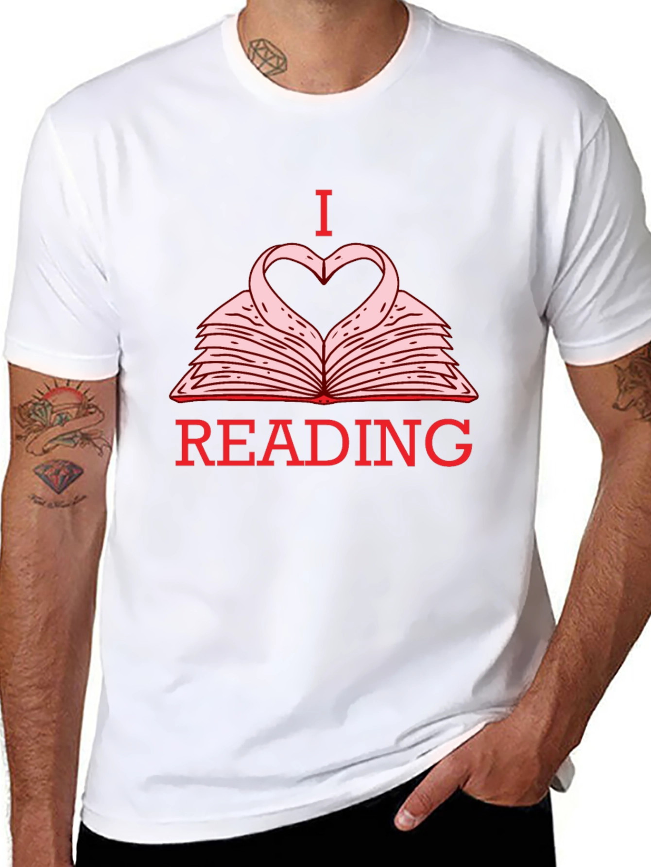 Black I Love Reading T-Shirt - Heart Book Design view 8